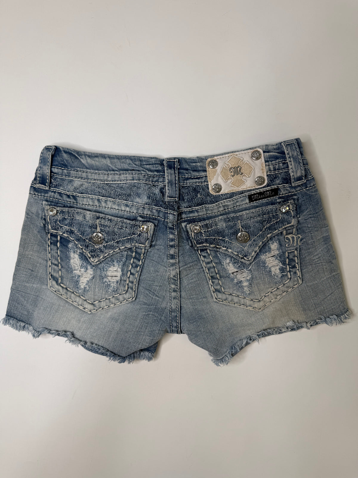 MISS ME DISTRESSED DENIM SHORTS (BLUE) (28)