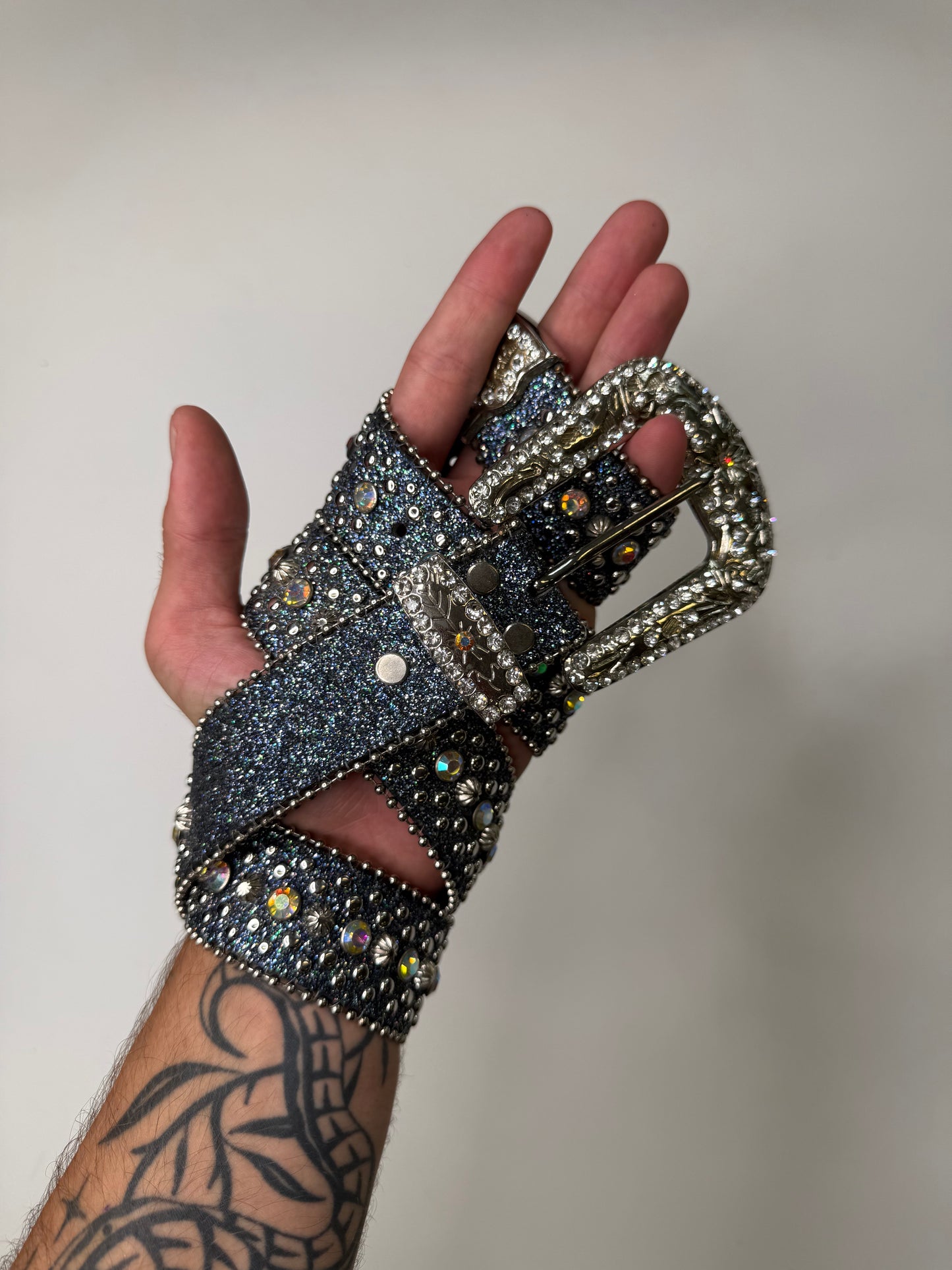 RHINESTONE BLING BELT – CRYSTAL BUCKLE CHARCOAL (M)