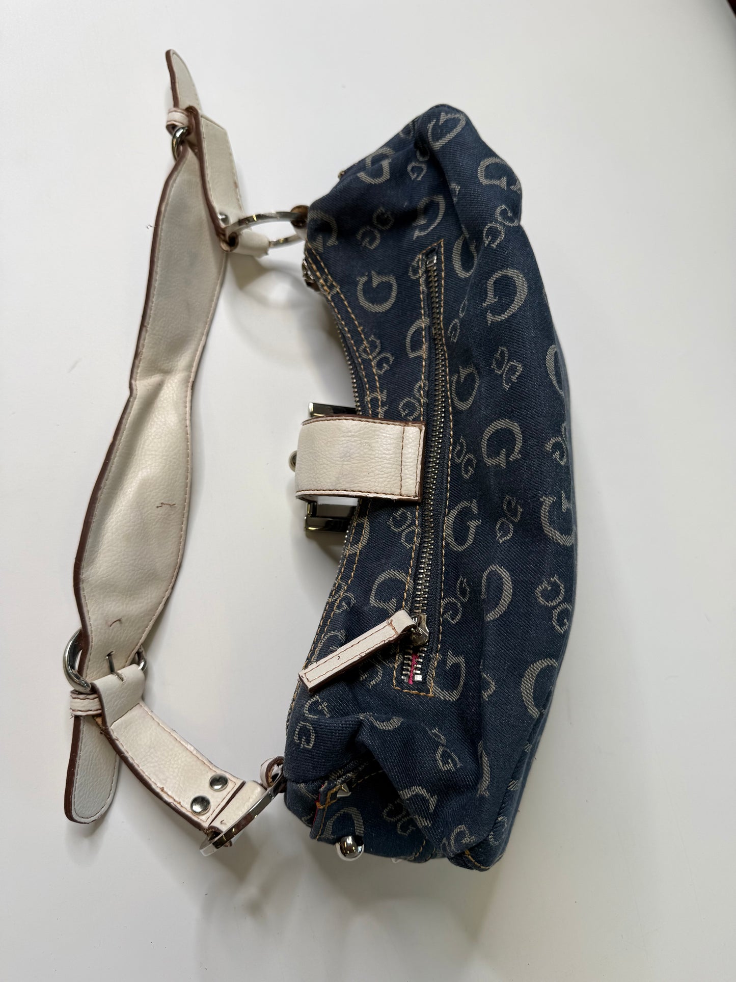 GUESS VINTAGE DENIM MONOGRAM SHOULDER BAG