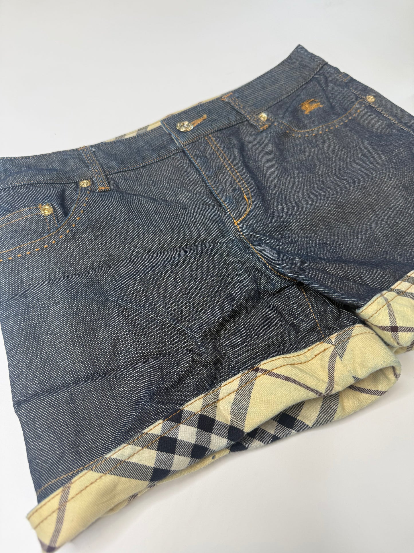 BURBERRY VINTAGE BLUE LABEL NOVA CHECK DENIM SHORTS