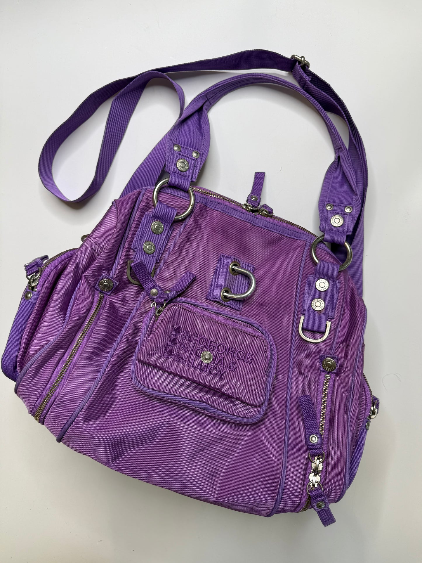GEORGE GINA & LUCY VINTAGE PURPLE NYLON MULTI-POCKET BAG "MORPHA BYTCHAN"