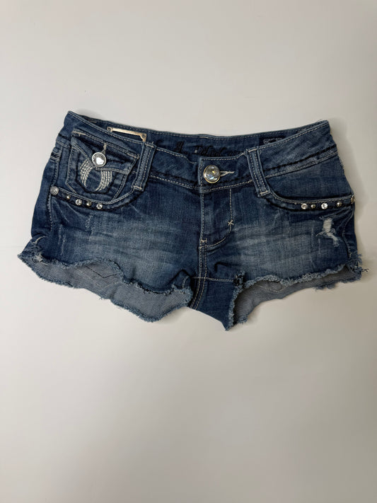 L.A.I. VINTAGE RHINESTONE WING POCKET DENIM SHORTS