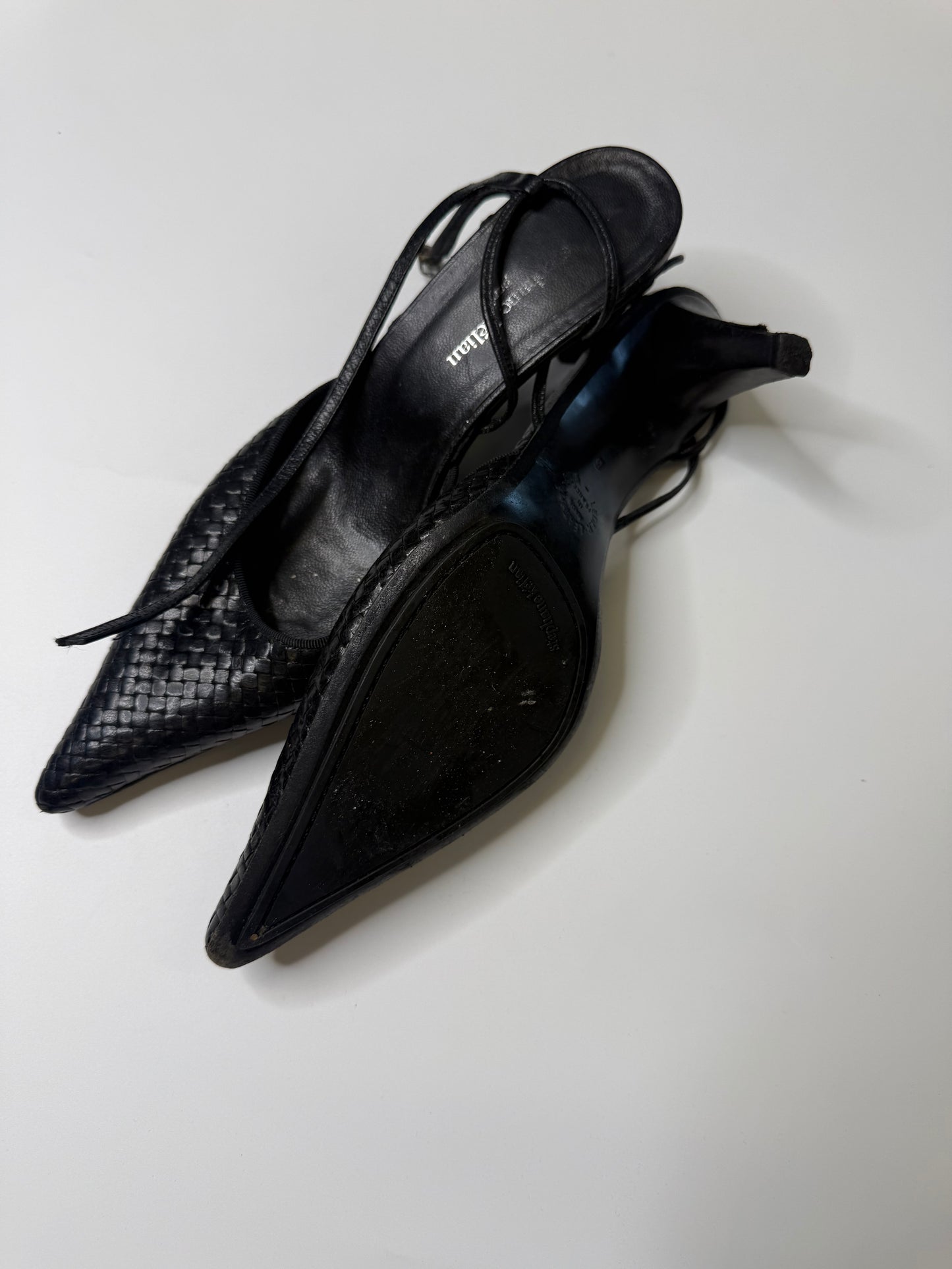 STÉPHANE KÉLIAN VINTAGE WOVEN LEATHER SLINGBACK HEELS
