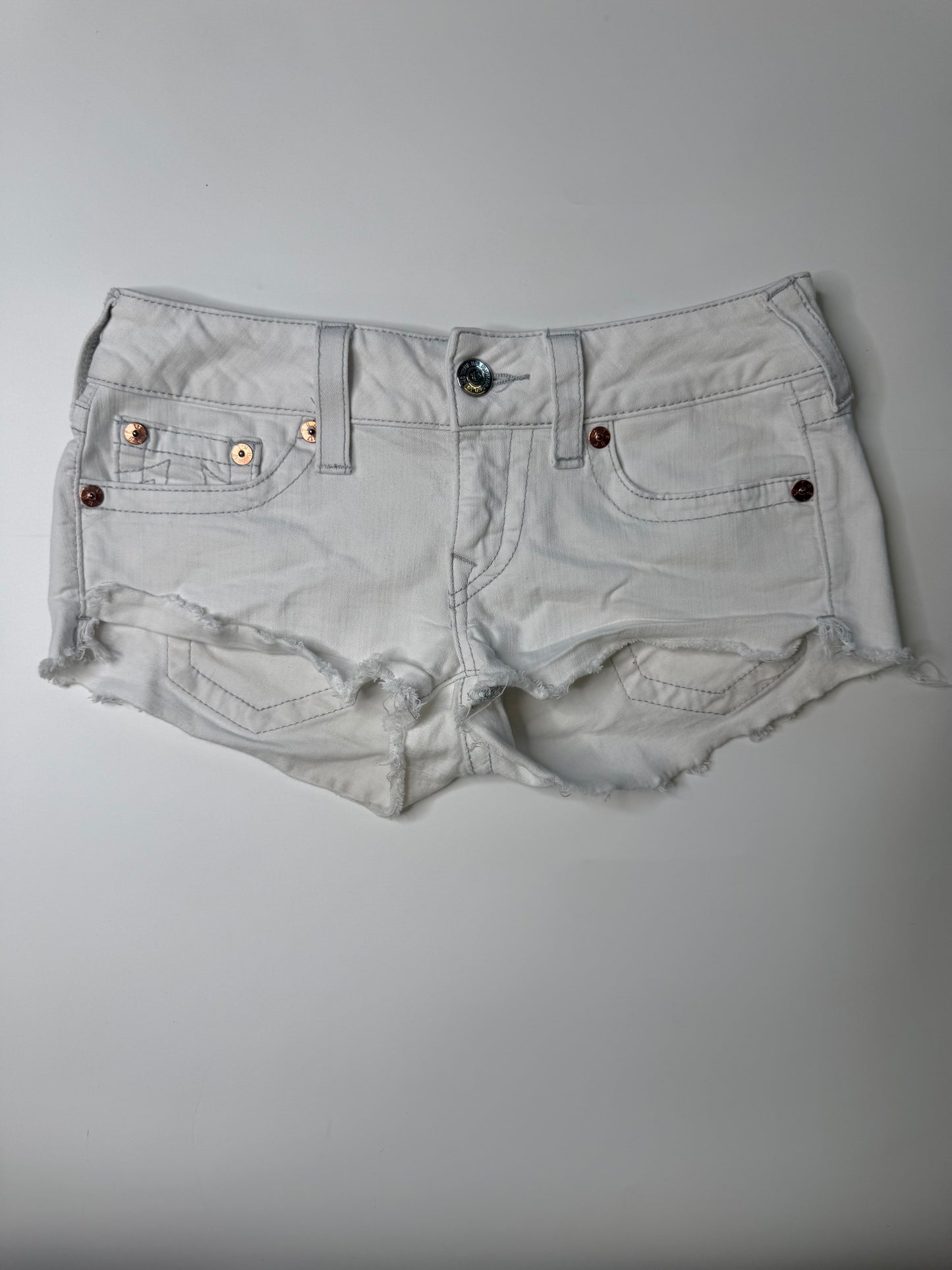 TRUE RELIGION VINTAGE RHINESTONE CUTOFF DENIM SHORTS