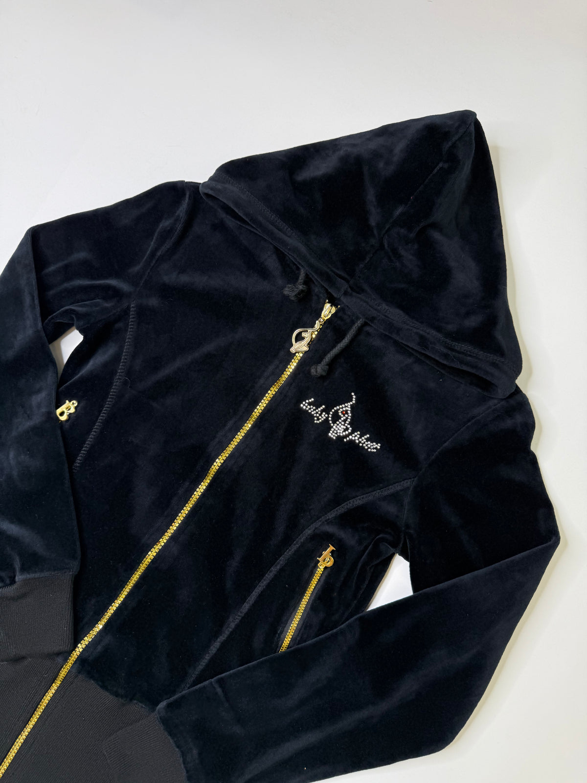 BABY PHAT RHINESTONE VELOUR HOODIE SINCHED WAIST BLACK