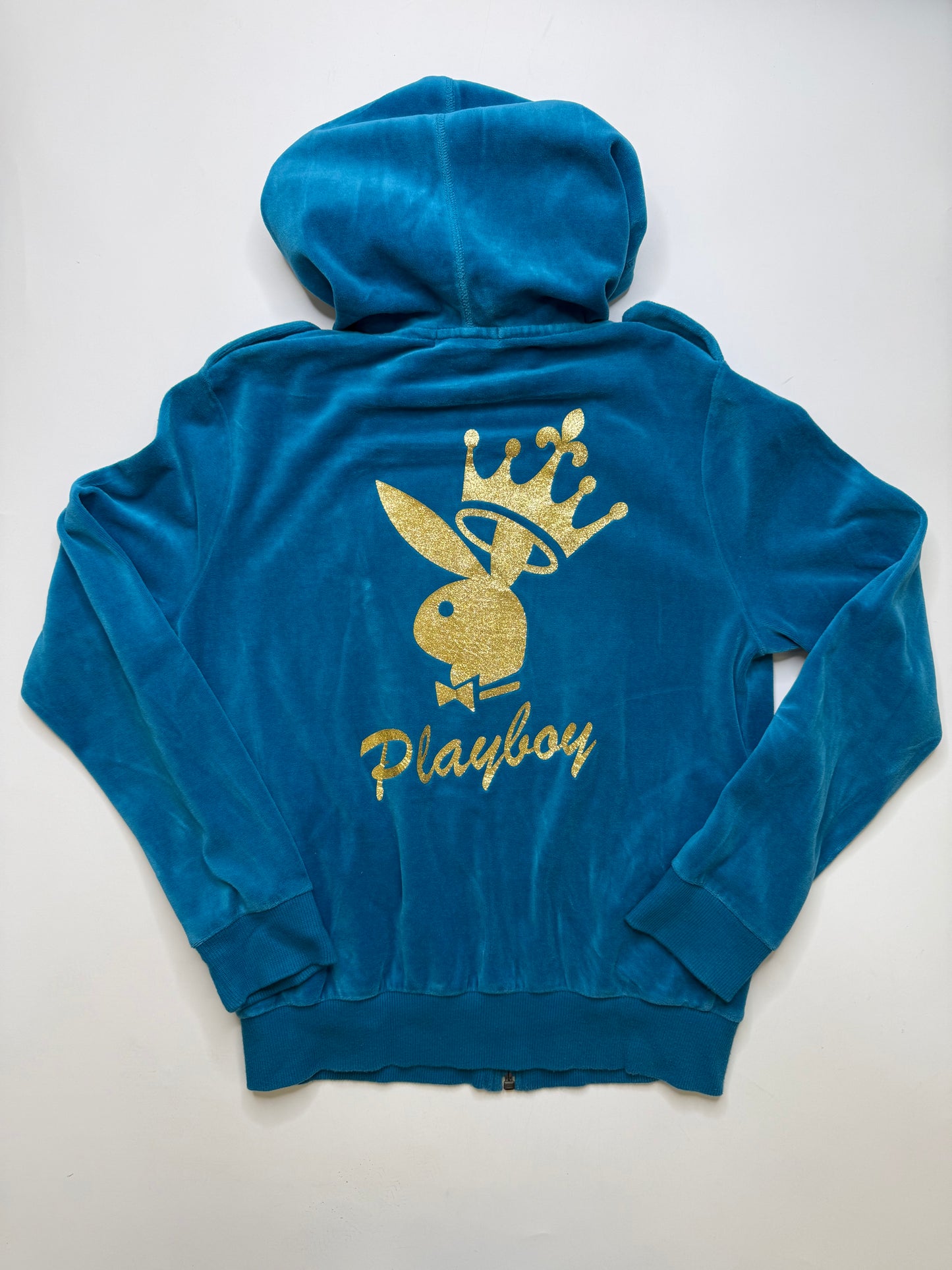 PLAYBOY VELOUR ZIP HOODIE – TEAL (M)