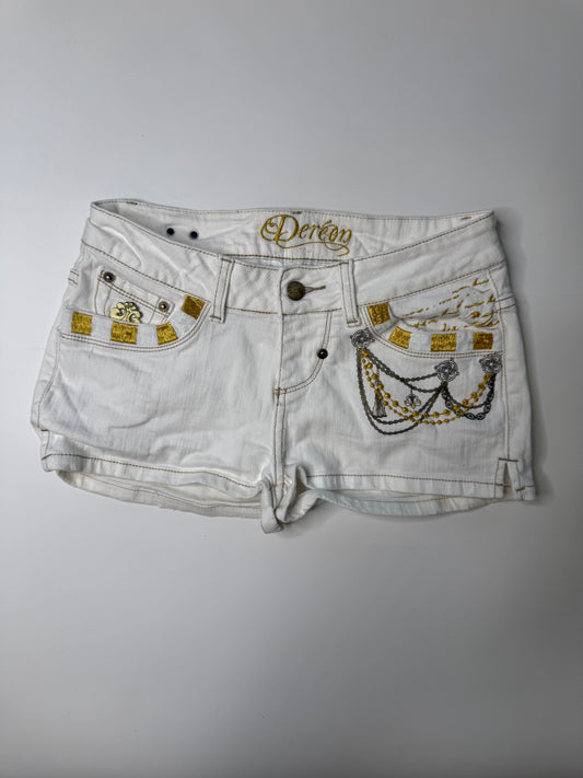 DERÉON VINTAGE Y2K CHAIN EMBROIDERED DENIM SHORTS