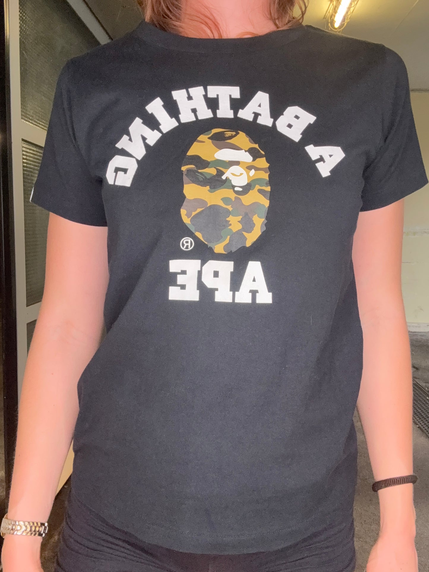 BAPE LADIES COLLEGE LOGO TEE – TIGER CAMO GOLD (XS)