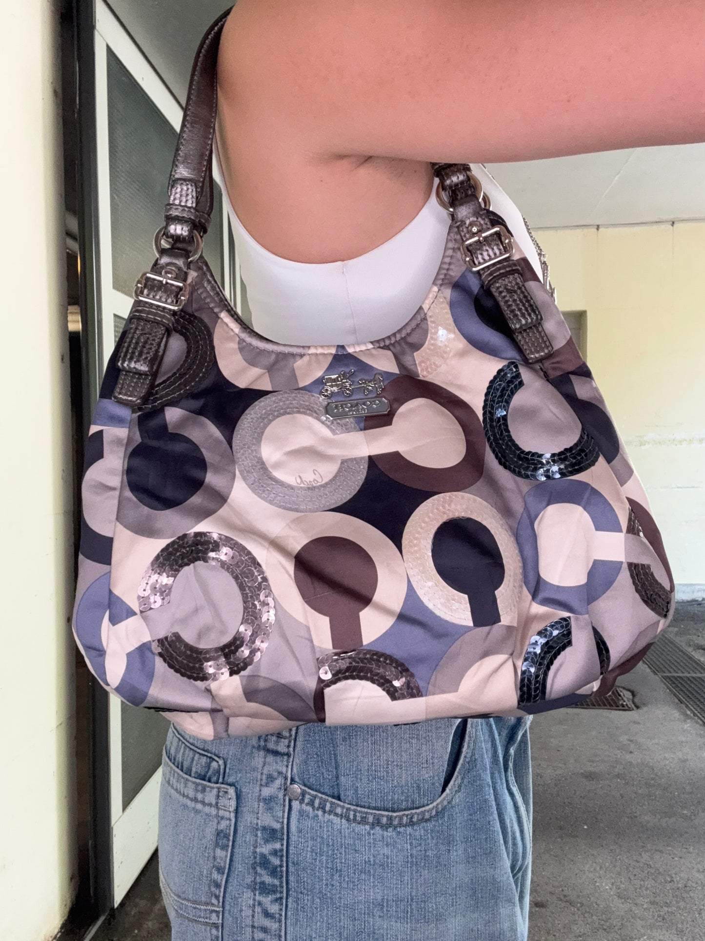COACH VINTAGE SEQUIN OP ART SIGNATURE HOBO BAG