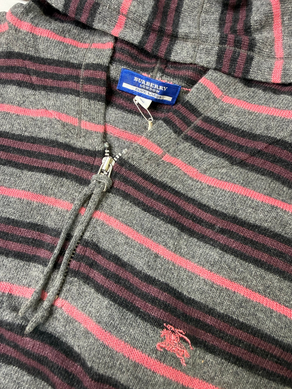 BURBERRY BLUE LABEL WOOL STRIPED HOODED VEST WITH TAG! GREY (38)