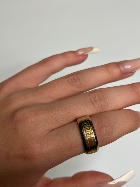 SILVER & GOLD RING STEEL (SIZE 21)