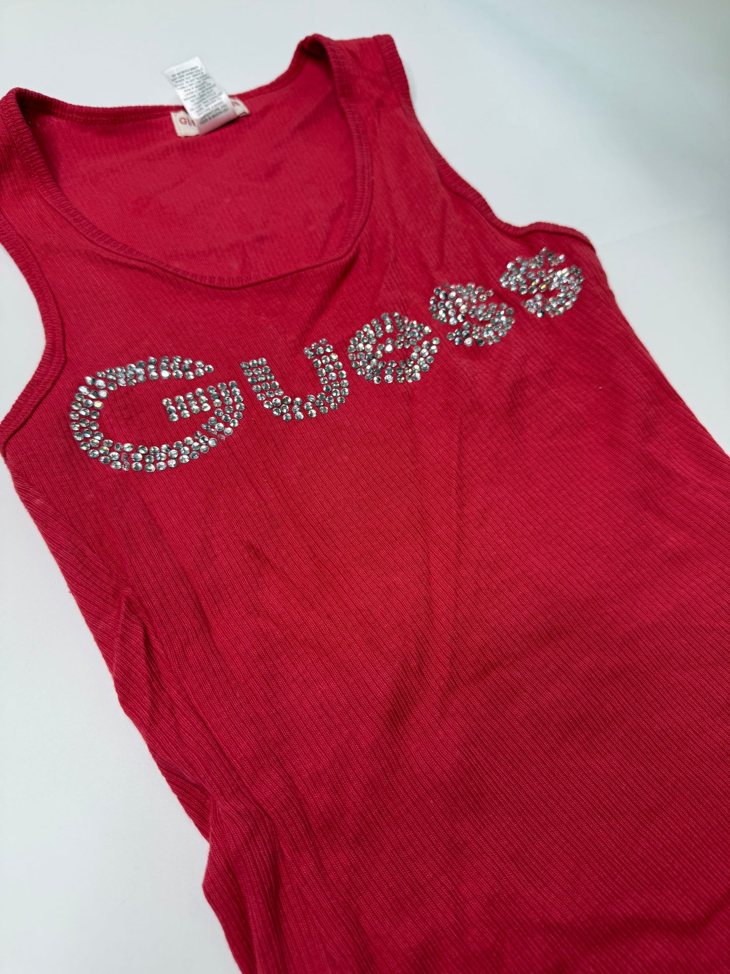 GUESS VINTAGE RIBBED RHINESTONE TANK TOP (S)