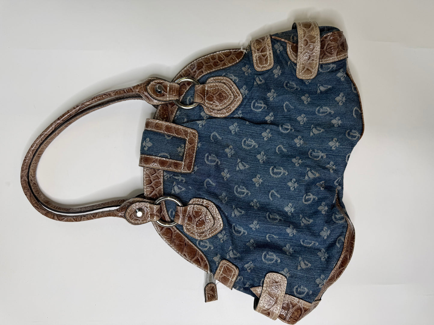 GUESS VINTAGE DENIM CROC-TRIM SATCHEL