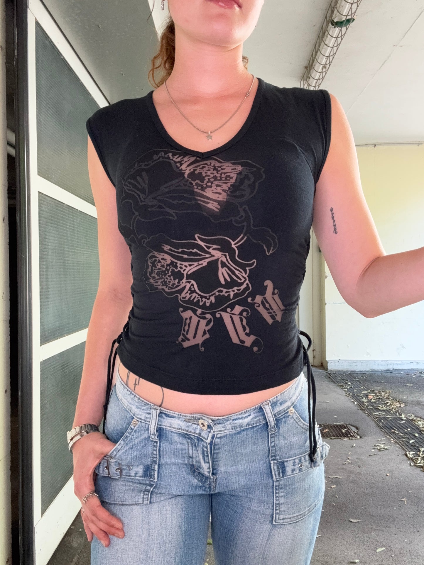 VINTAGE BLACK VERSACE SHEER TOP (M)