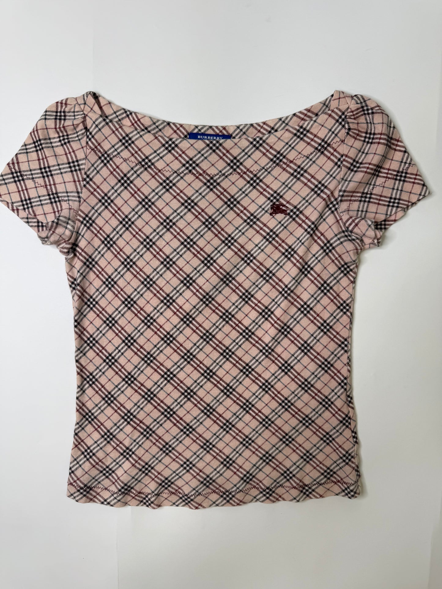 BURBERRY LONDON PINK NOVA CHECK BOAT NECK TOP (38, S/M)