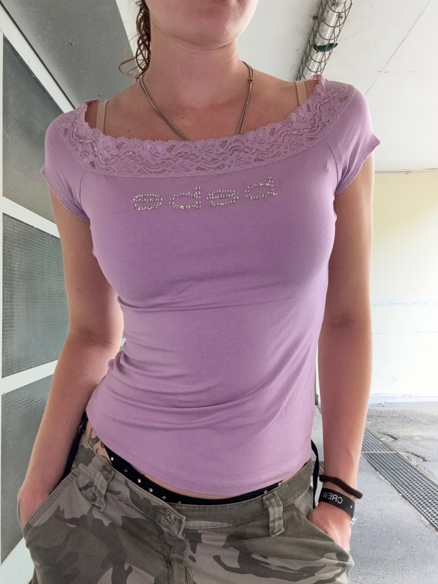 VINTAGE BEBE LACE SHIRT (M)