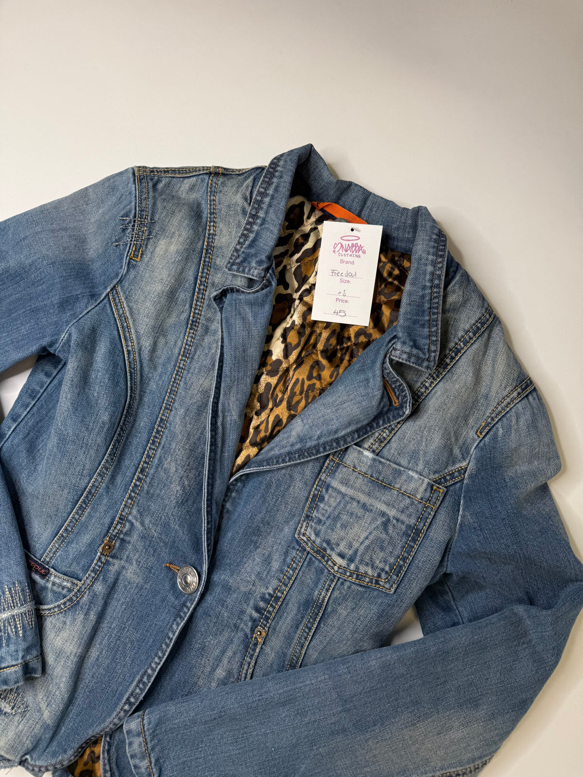FREE SOUL DENIM BLAZER – BLUE LEOPARD LINING (S)