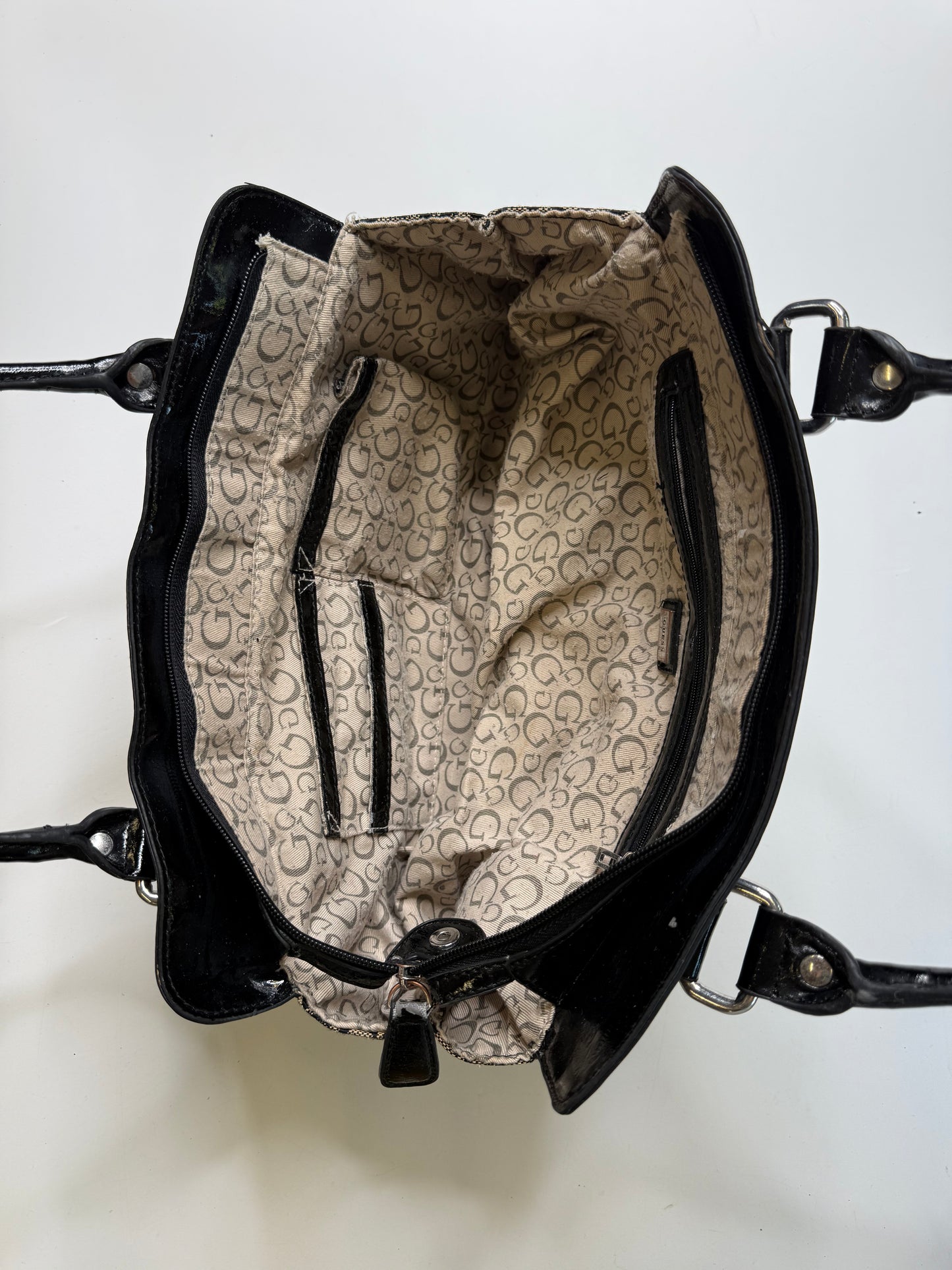 GUESS VINTAGE MONOGRAM RHINESTONE BUCKLE HANDBAG