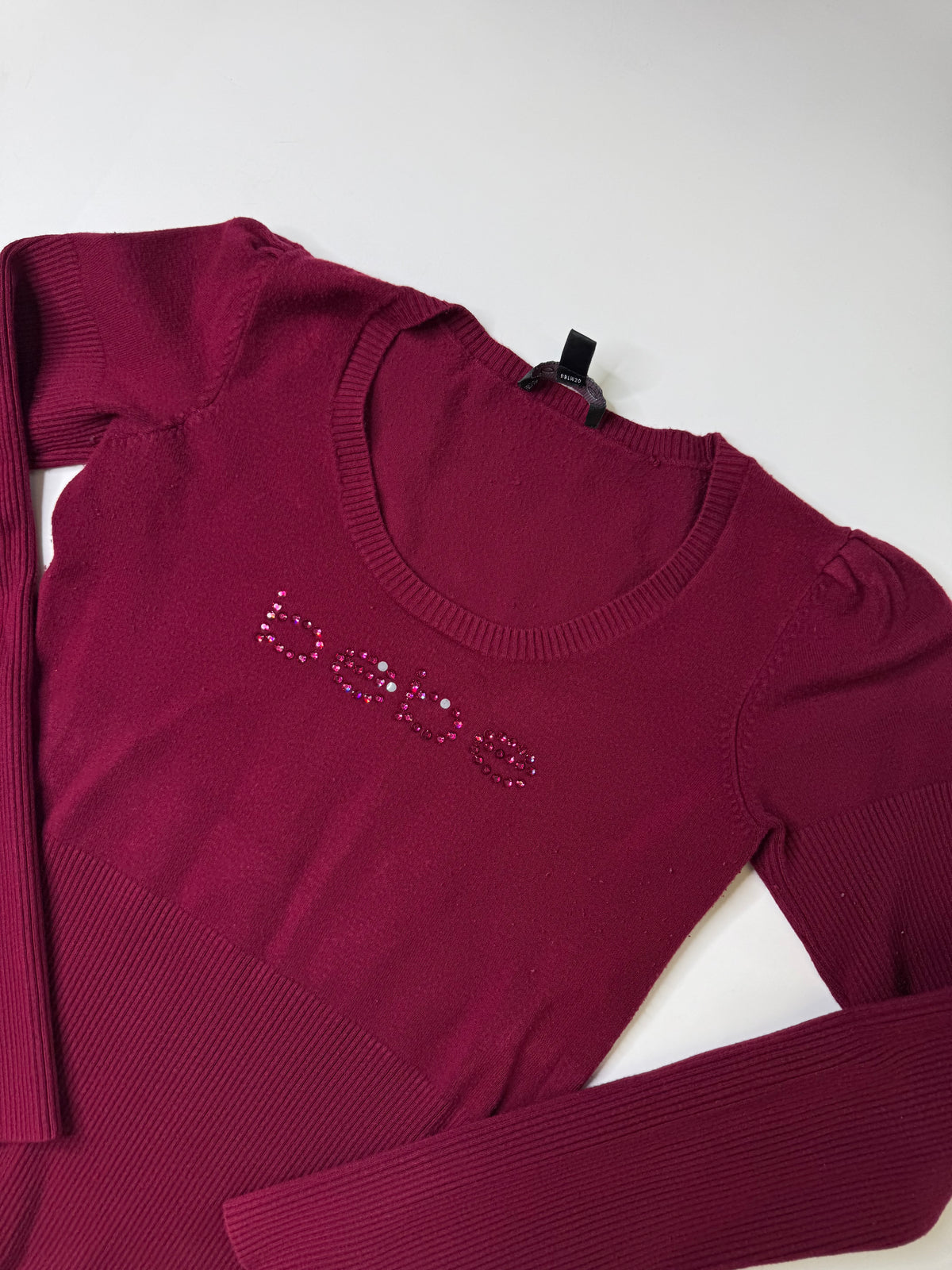 BEBE RHINESTONE LOGO TOP BURGUNDY (M)