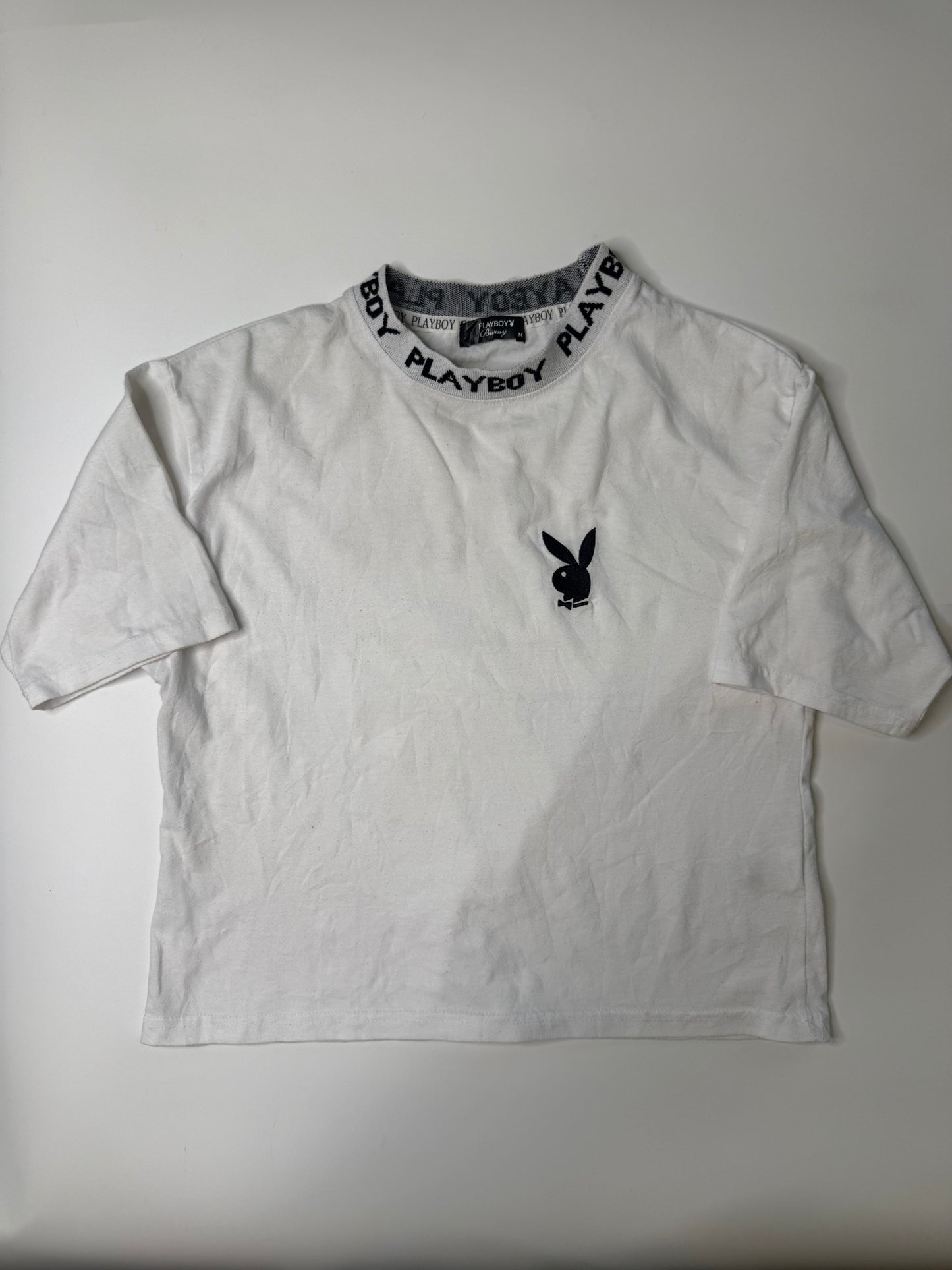 PLAYBOY VINTAGE BUNNY LOGO CROPPED T-SHIRT (M)