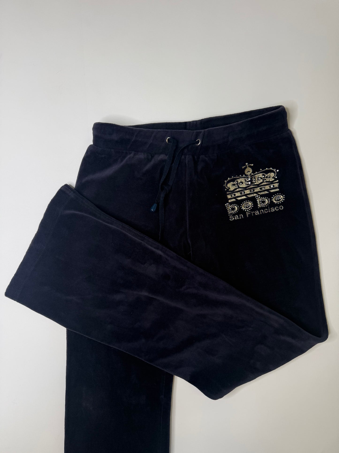 BEBE SAN FRANCISCO VELOUR SWEATPANTS NAVY (M)