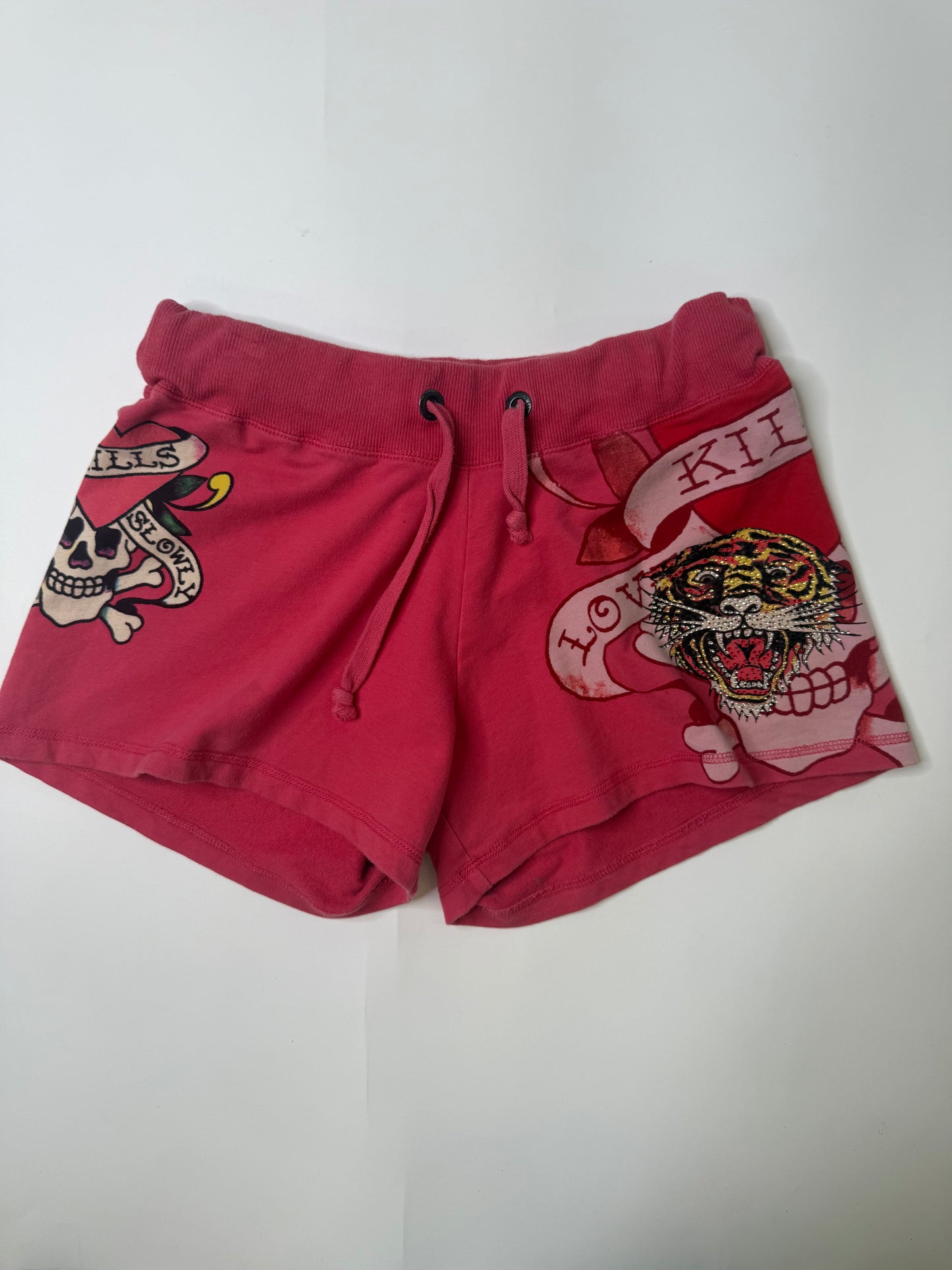 ED HARDY VINTAGE RHINESTONE TIGER SWEAT SHORTS (M)