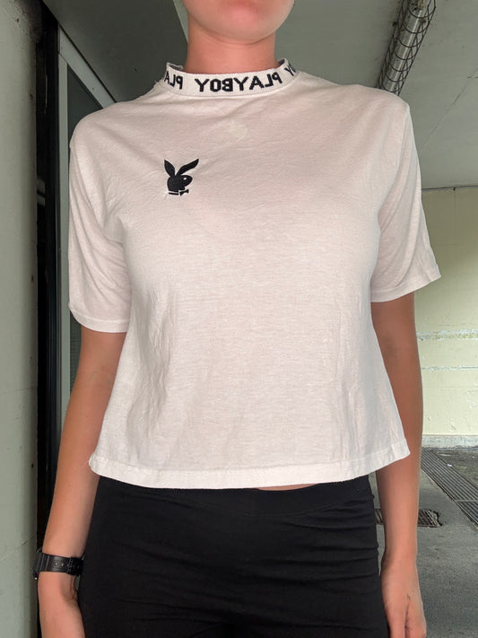 PLAYBOY VINTAGE BUNNY LOGO CROPPED T-SHIRT (M)