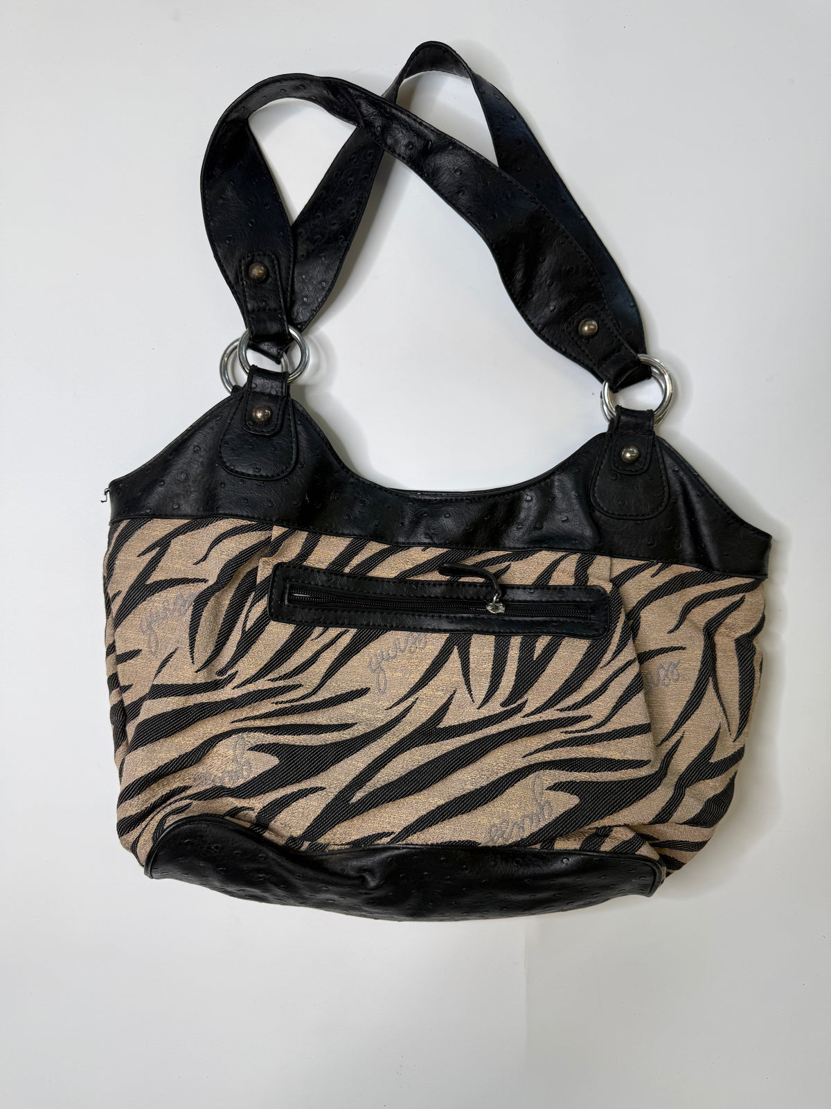GUESS VINTAGE BLACK TIGER PRINT TOTE BAG