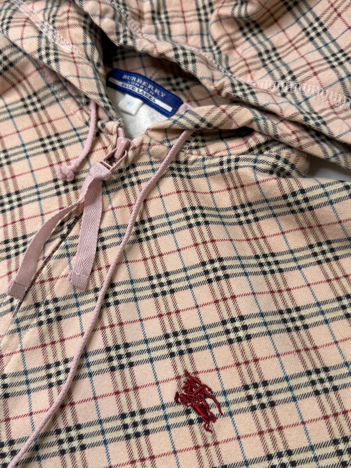BURBERRY BLUE LABEL NOVA CHECK ZIP HOODIE PINK (XS-S)