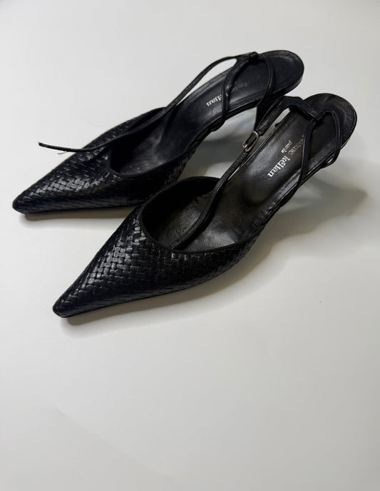 STÉPHANE KÉLIAN VINTAGE WOVEN LEATHER SLINGBACK HEELS