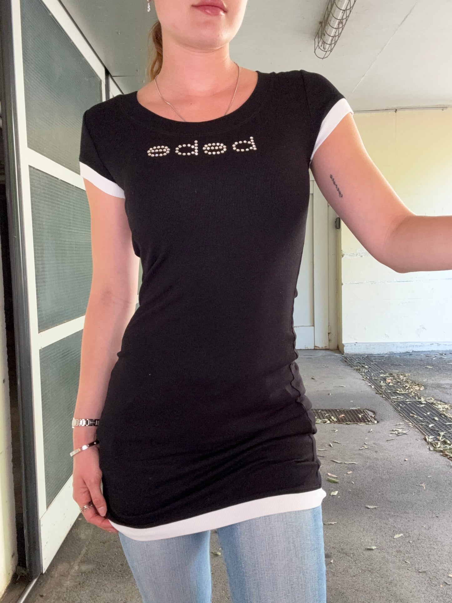 VINTAGE BEBE DRESS BLACK/WHITE (L)
