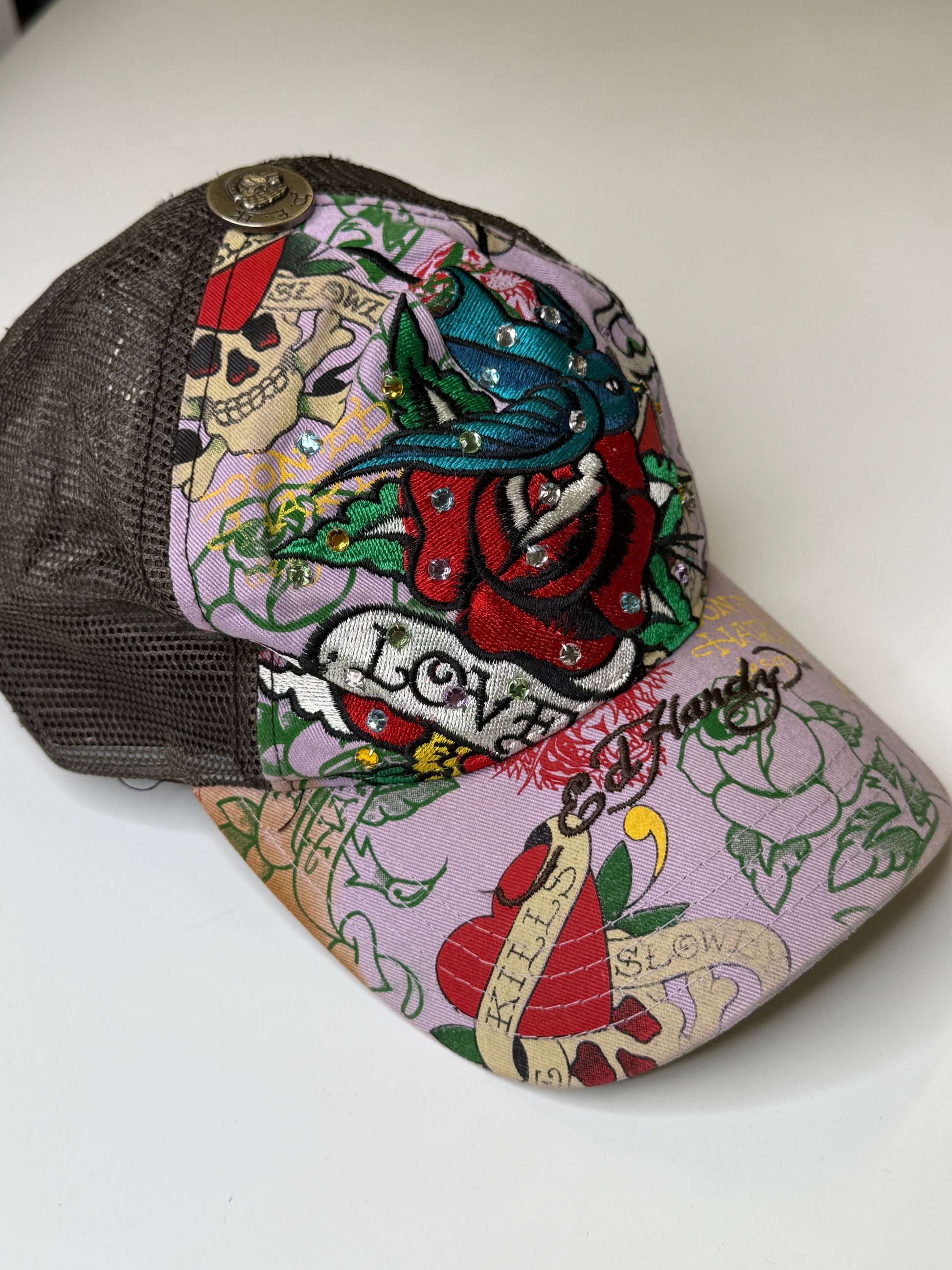 ED HARDY "LOVE KILLS SLOWLY" VINTAGE RHINESTONE CAP