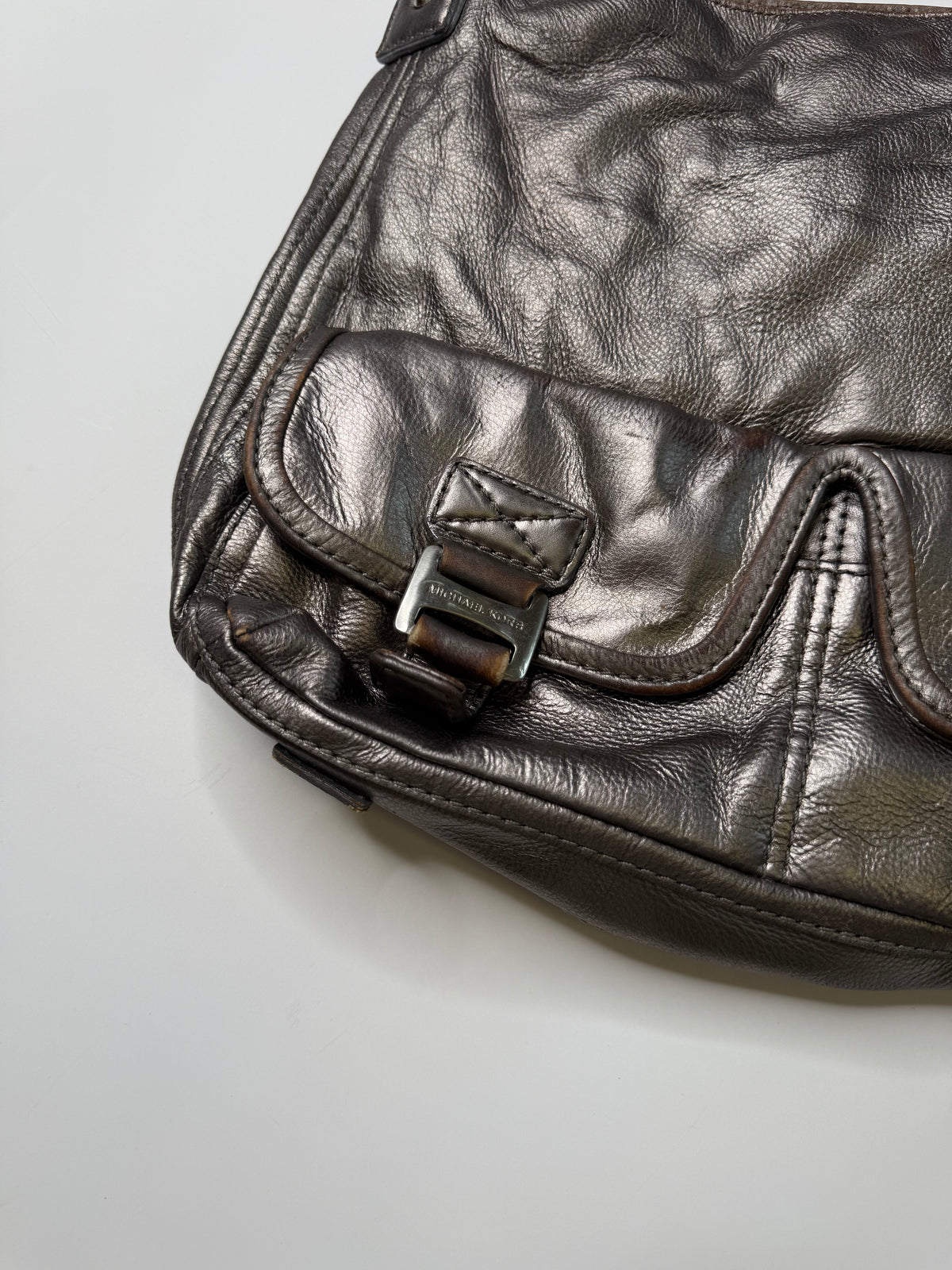 MICHAEL KORS LEATHER MESSENGER BAG CHROME