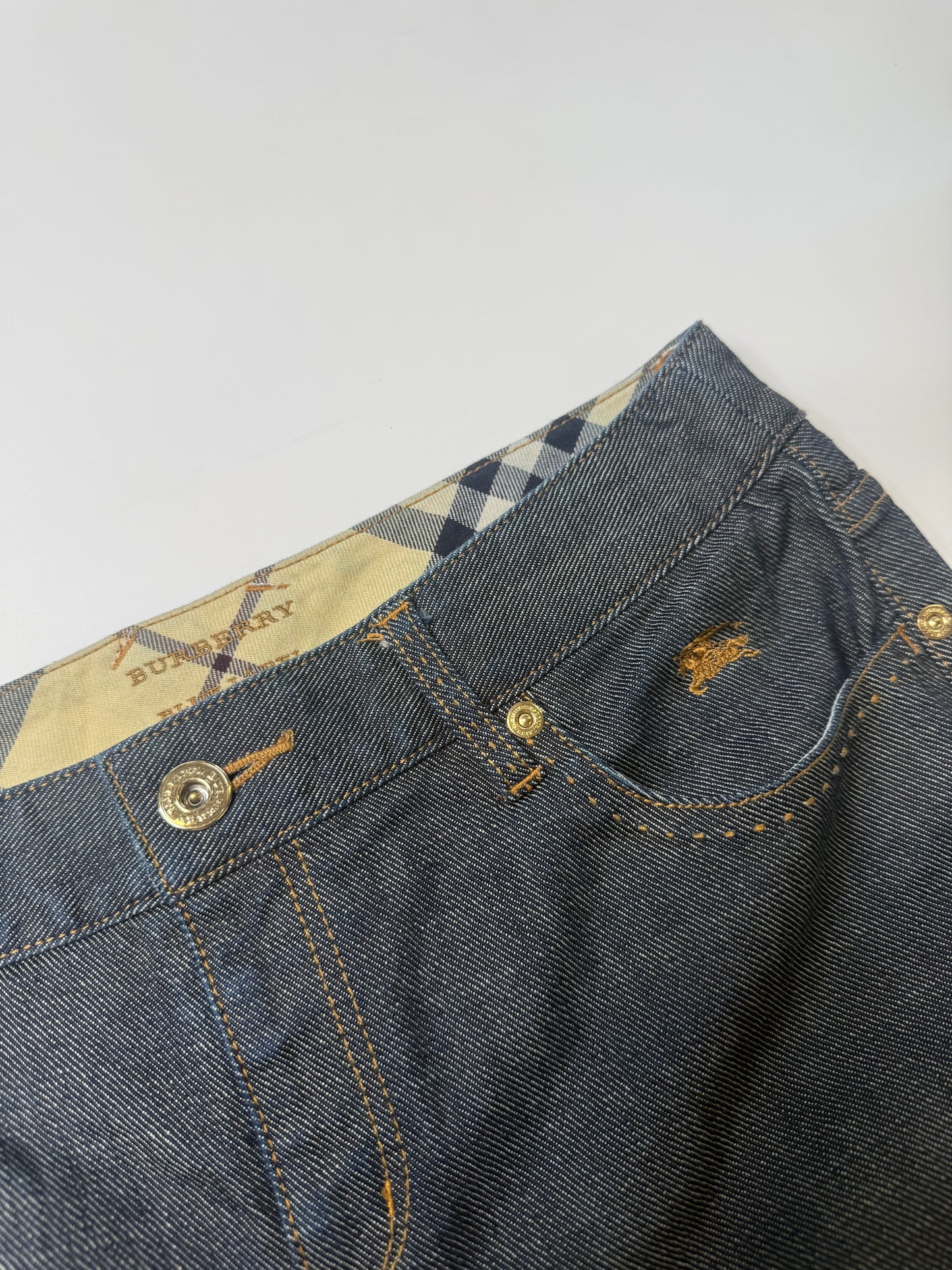 BURBERRY VINTAGE BLUE LABEL NOVA CHECK DENIM SHORTS