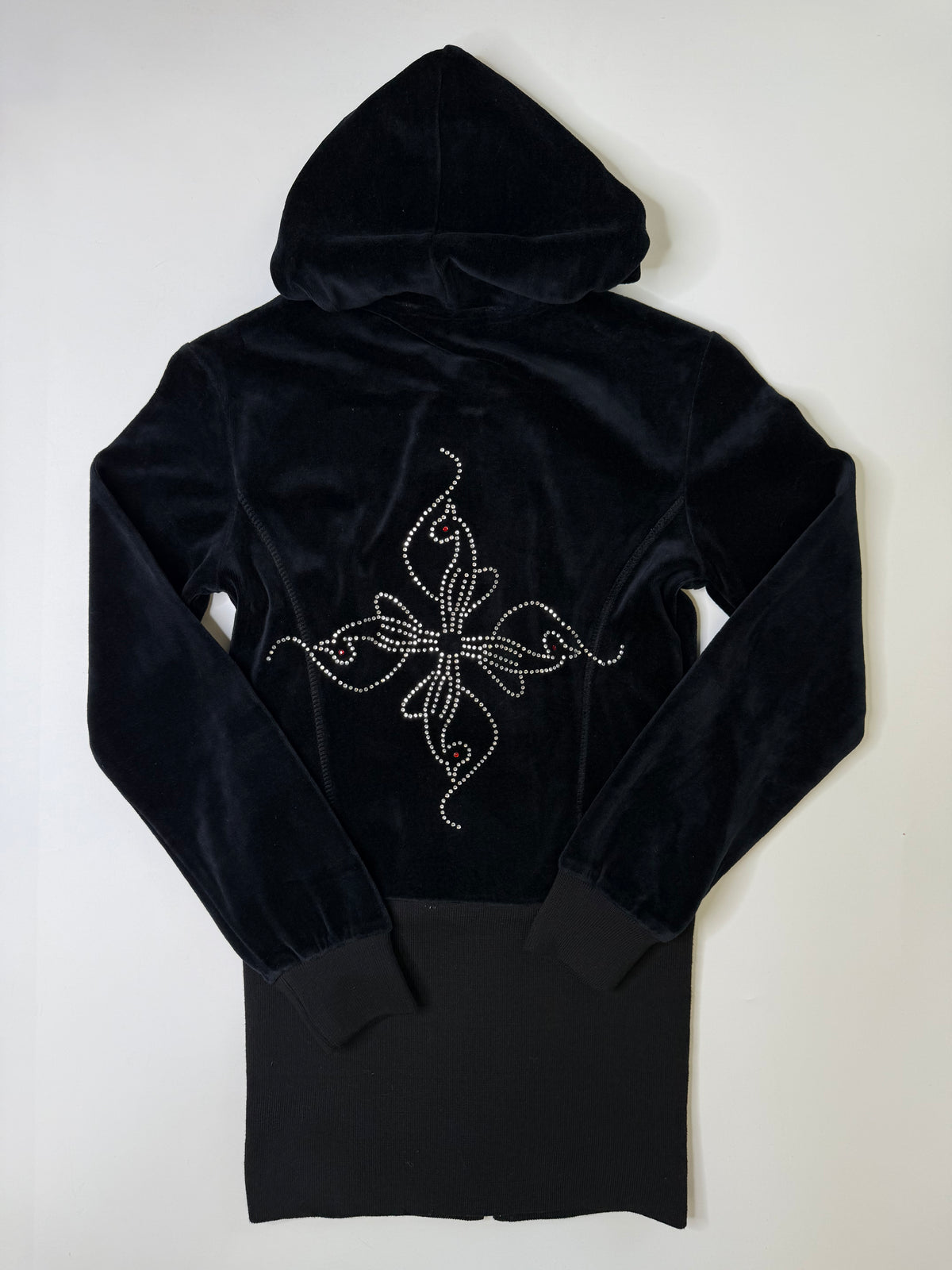 BABY PHAT RHINESTONE VELOUR HOODIE SINCHED WAIST BLACK
