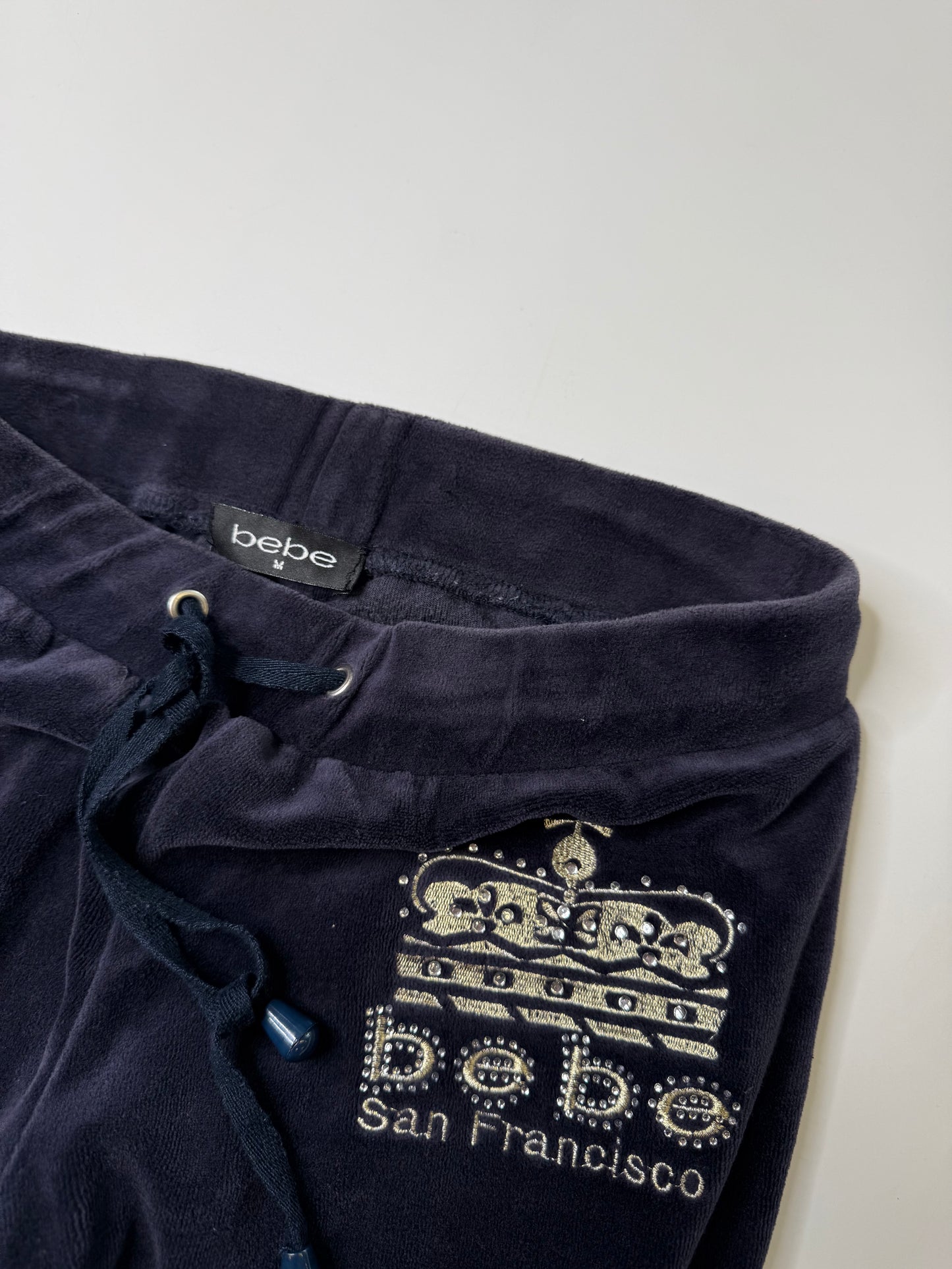 BEBE SAN FRANCISCO VELOUR SWEATPANTS NAVY (M)