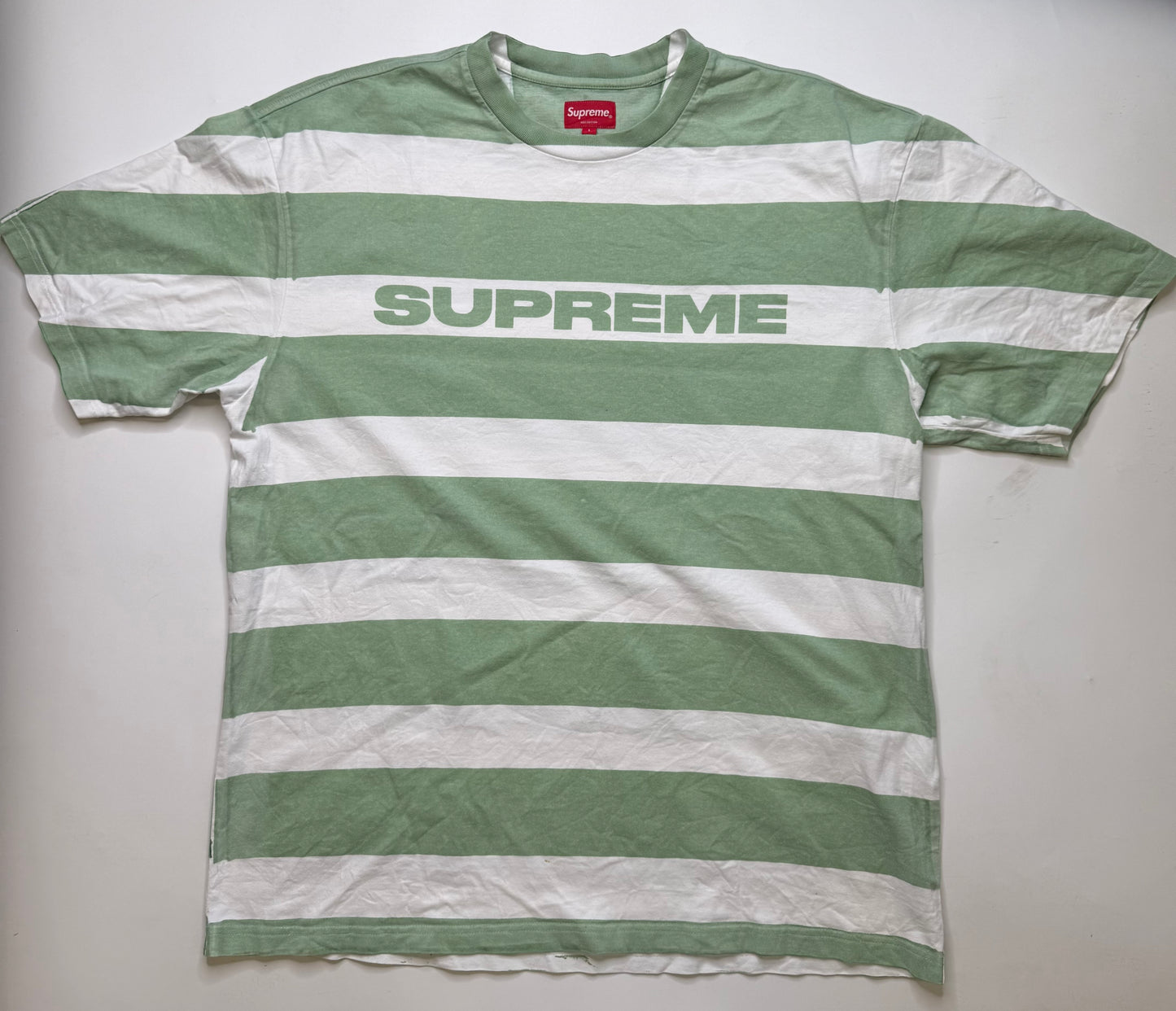 SUPREME STRIPED TEE – GREEN WHITE (L)