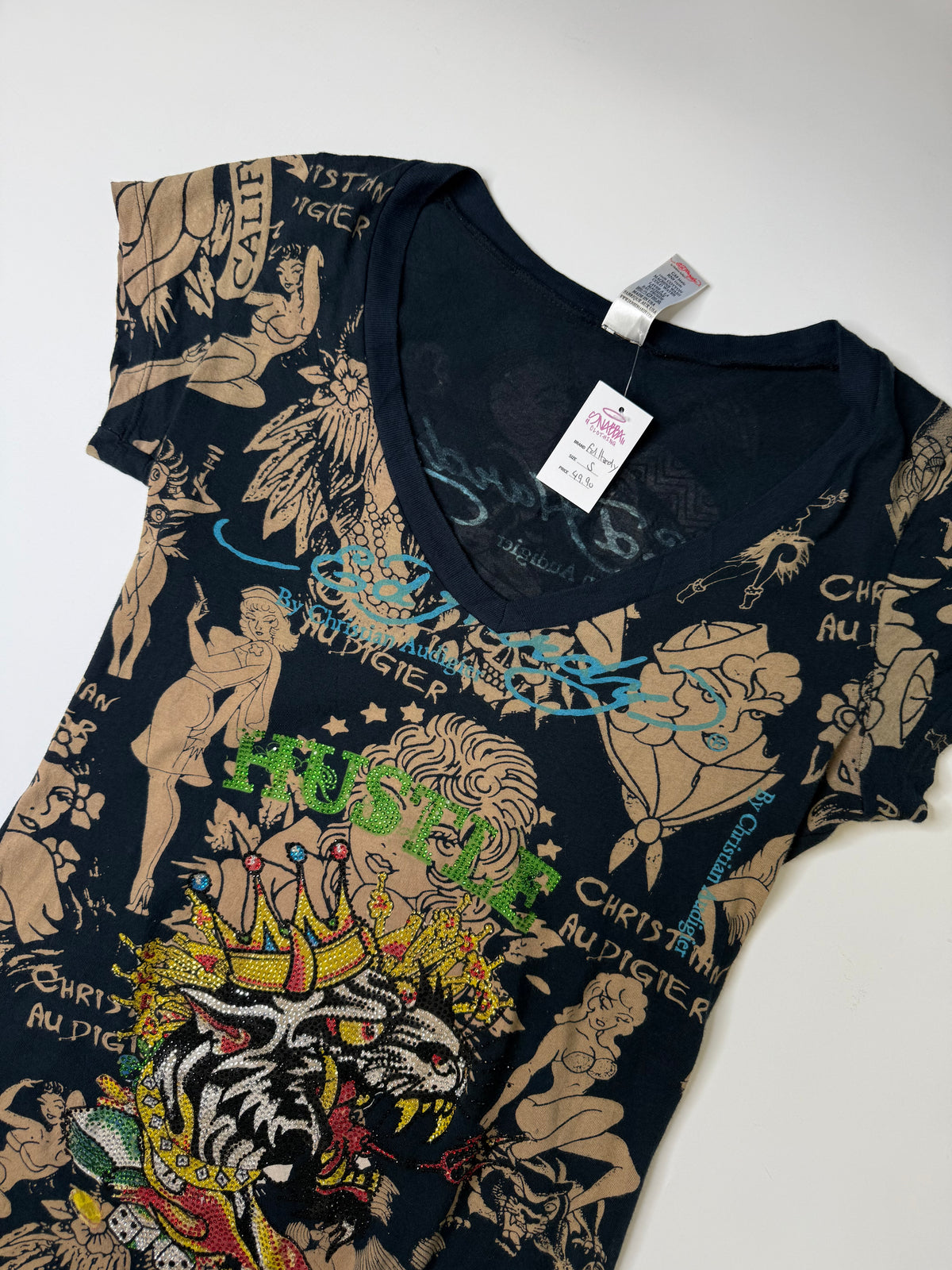 ED HARDY HUSTLE ALLOVER PRINT TEE – NAVY (S)
