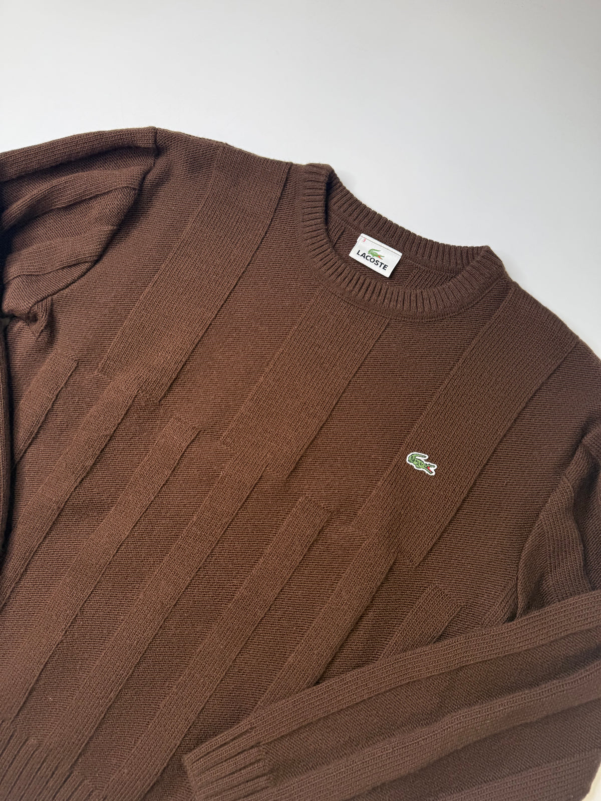 LACOSTE RIBBED KNIT SWEATER BROWN (S/M)
