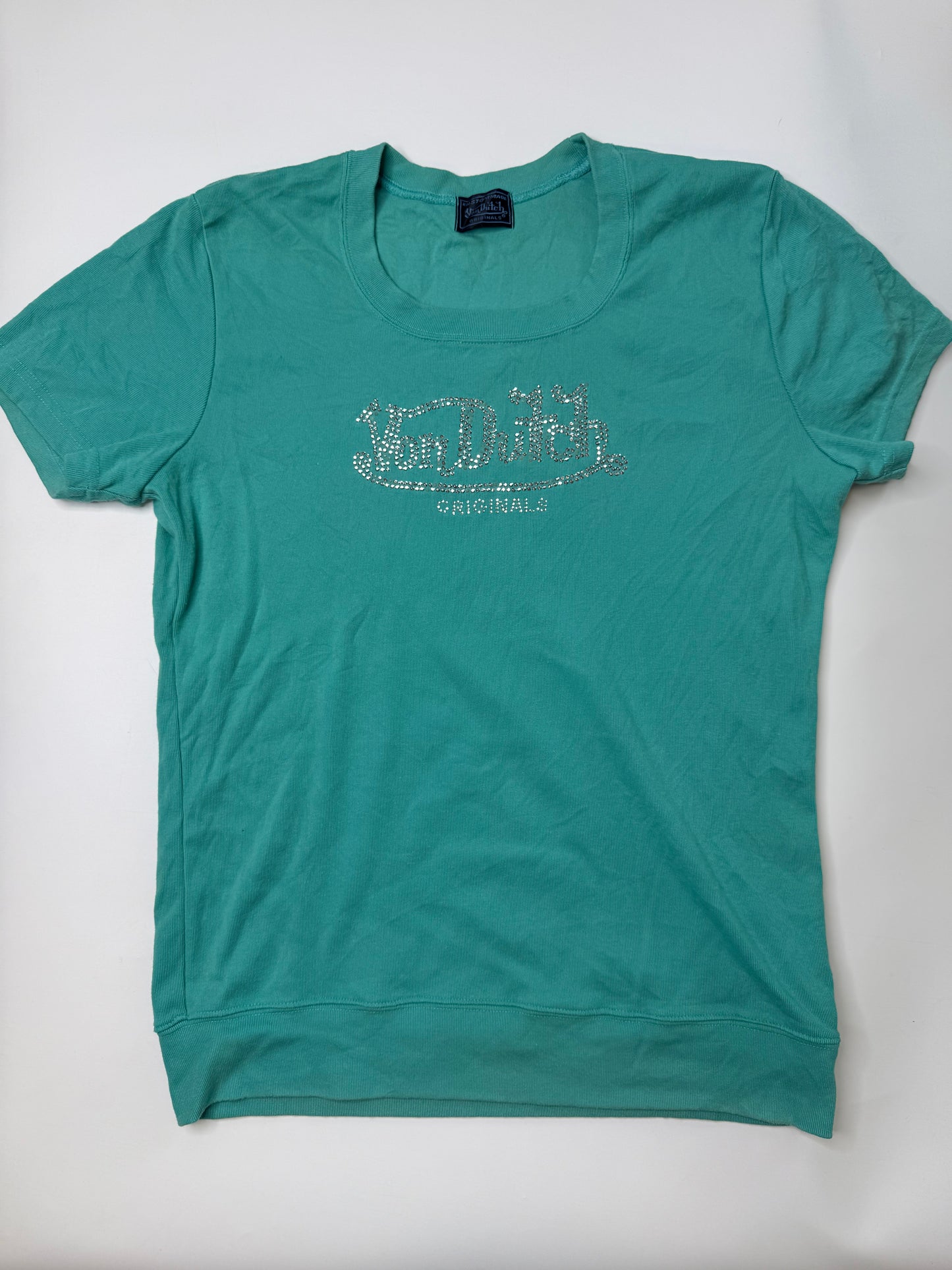 VON DUTCH VINTAGE RHINESTONE LOGO T-SHIRT (M)