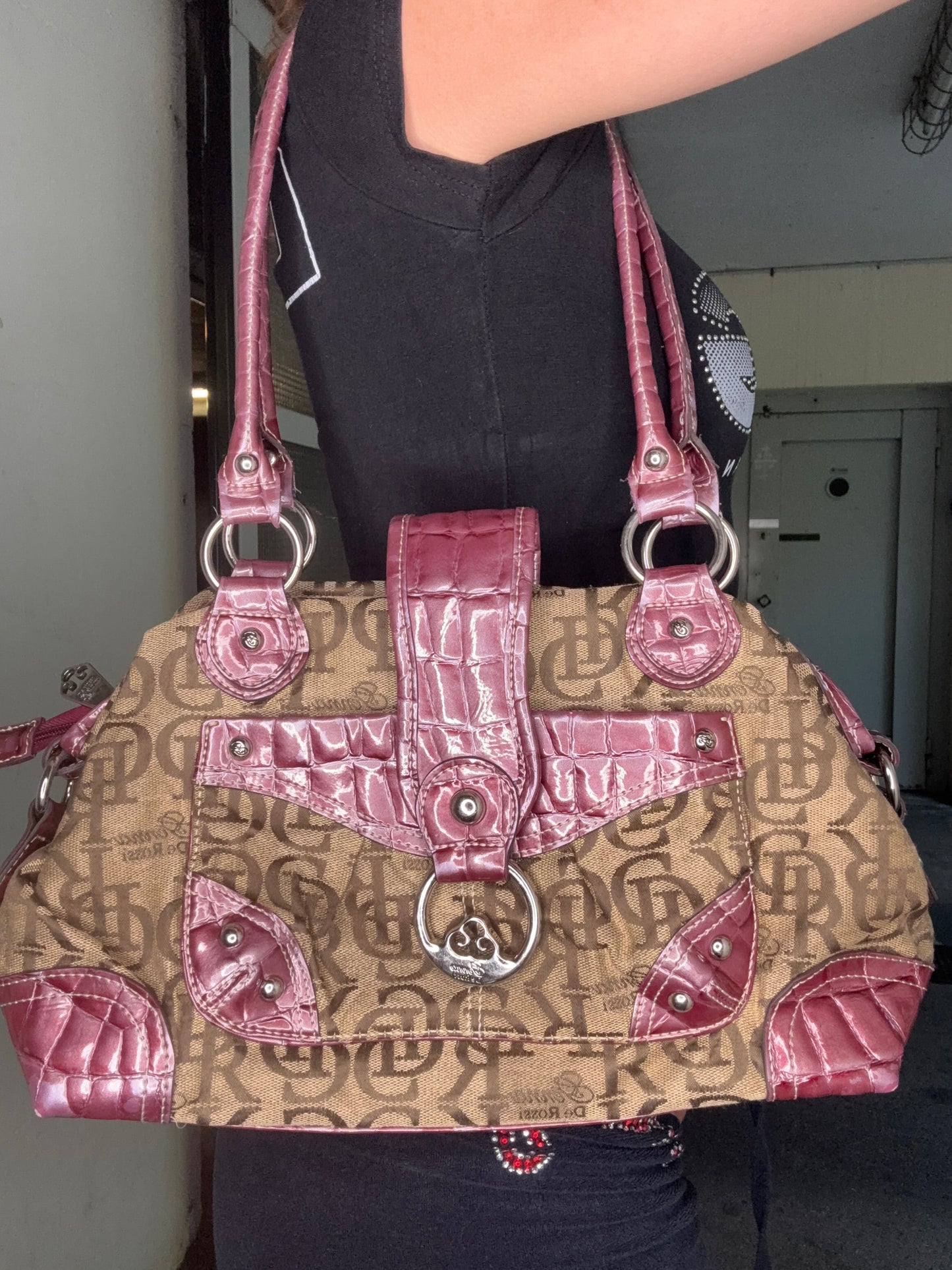 GENNA DE ROSSI MONOGRAM BAG – BROWN BURGUNDY