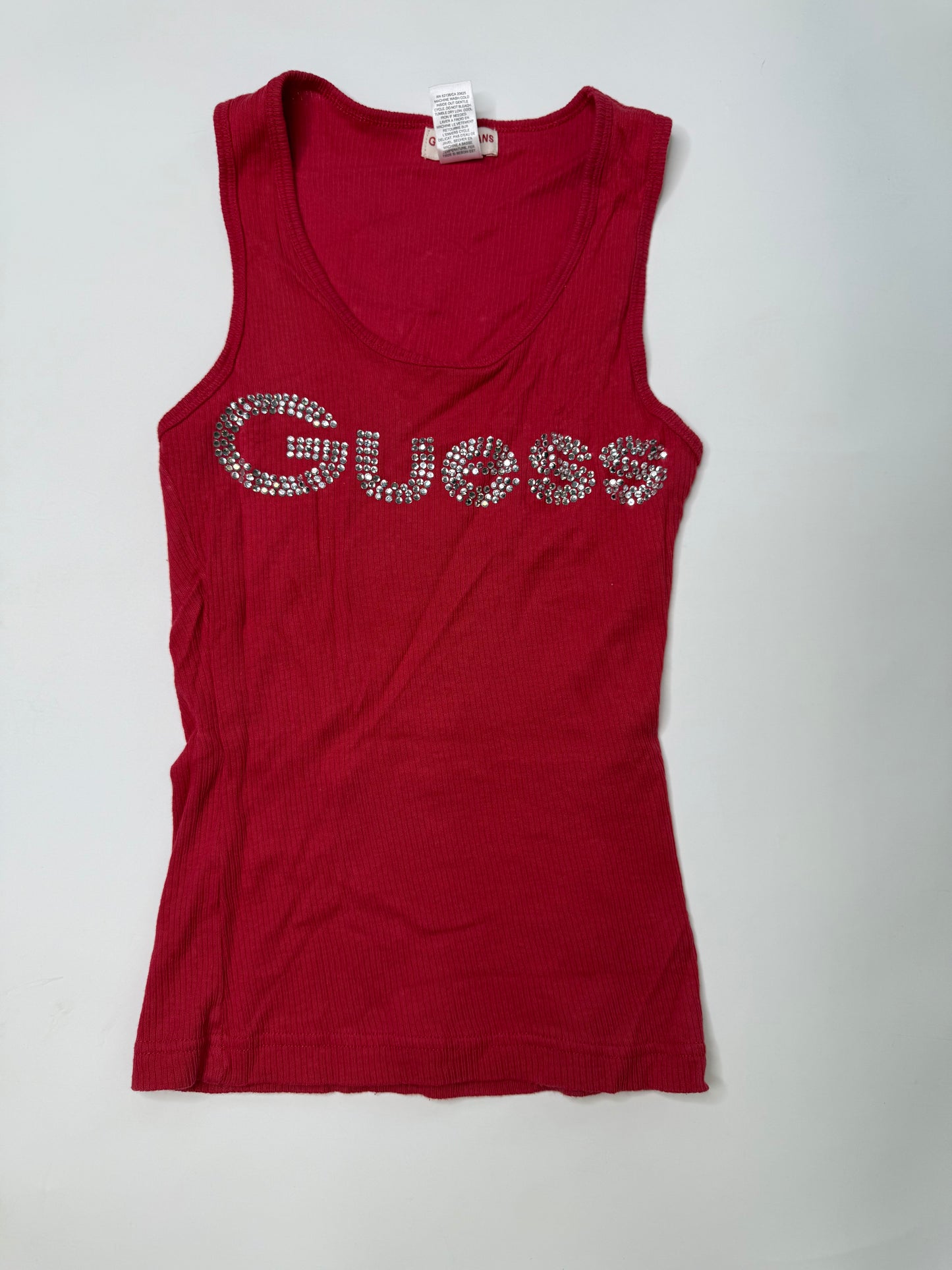 GUESS VINTAGE RIBBED RHINESTONE TANK TOP (S)