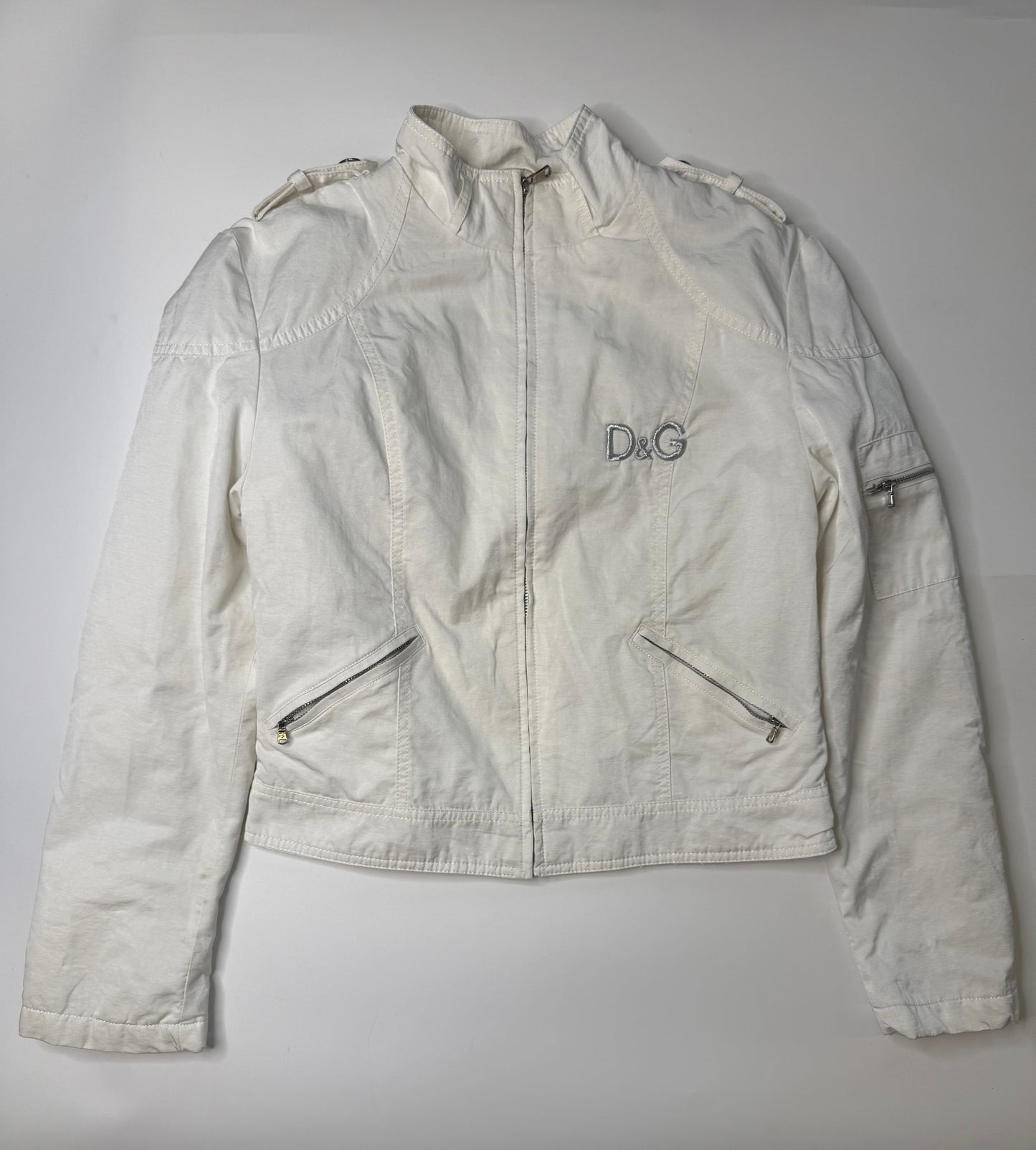 D&G VINTAGE WHITE ZIP MOTO JACKET