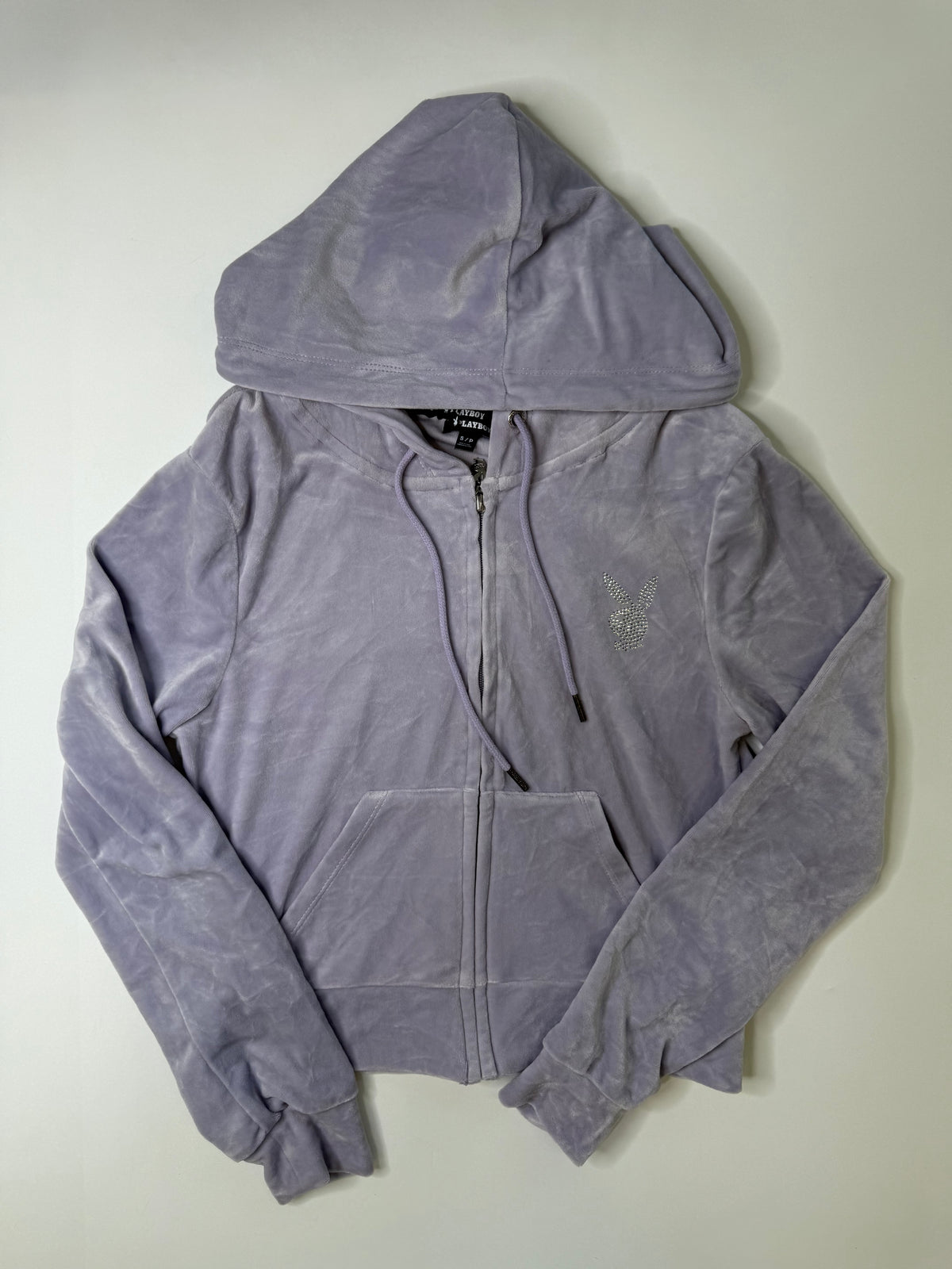 PLAYBOY RHINESTONE BUNNY VELOUR HOODIE LILAC (S)