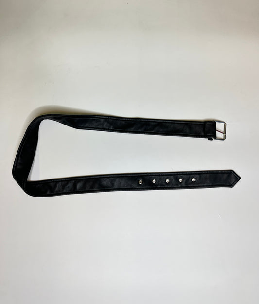 FAUX LEATHER BELT BLACK / SILVER 120cm, L
