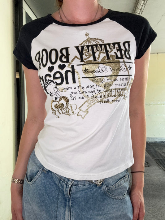 BETTY BOOP VINTAGE GLITTER HEART RAGLAN TEE