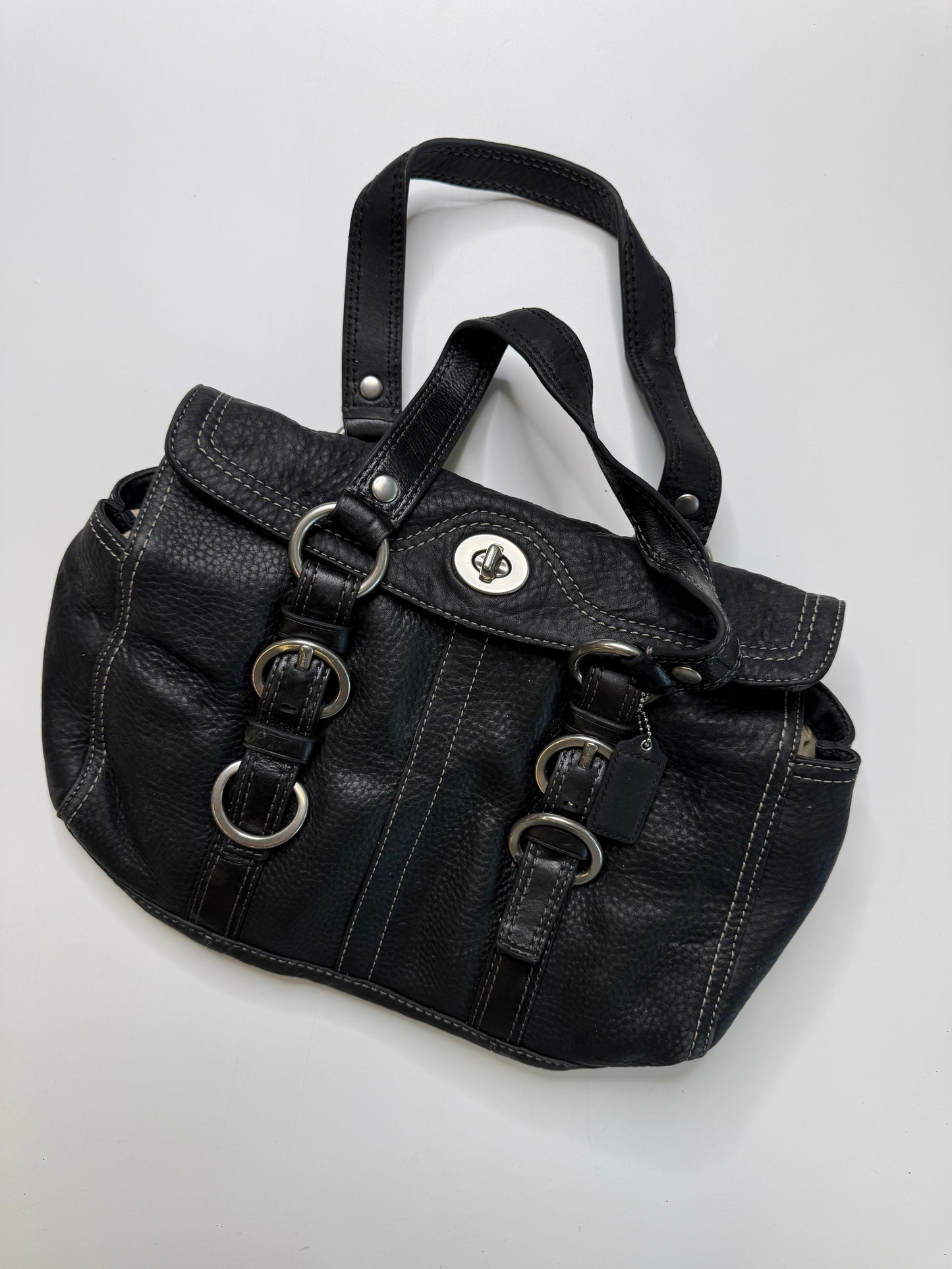 COACH VINTAGE BLACK LEATHER BUCKLE SATCHEL