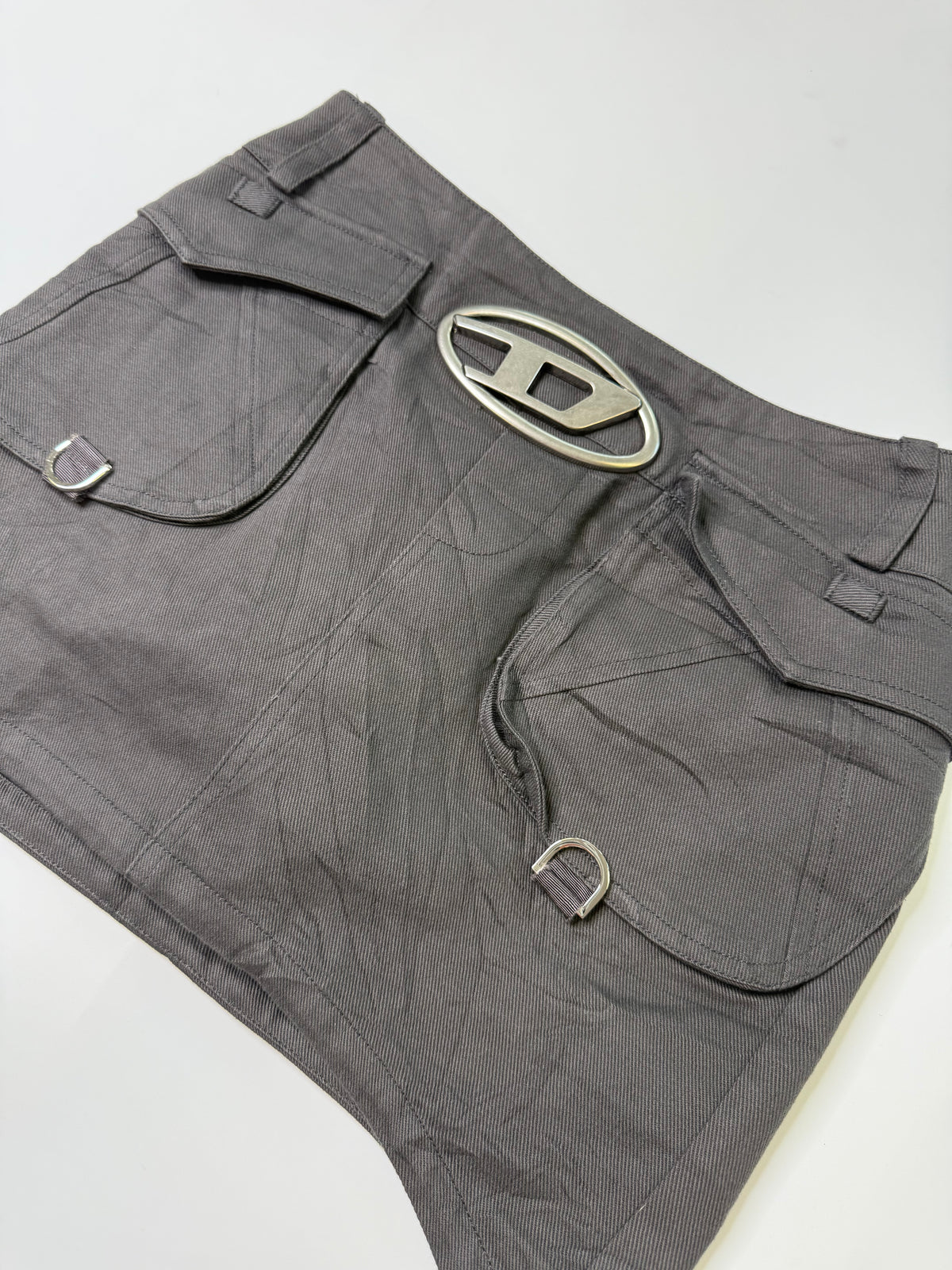 DIESEL VINTAGE CARGO MINI SKIRT WITH LOGO BUCKLE (M)