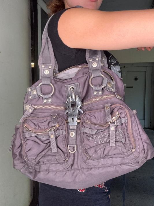 GEORGE GINA & LUCY NYLON SATCHEL – LILAC "DOUBLE B"