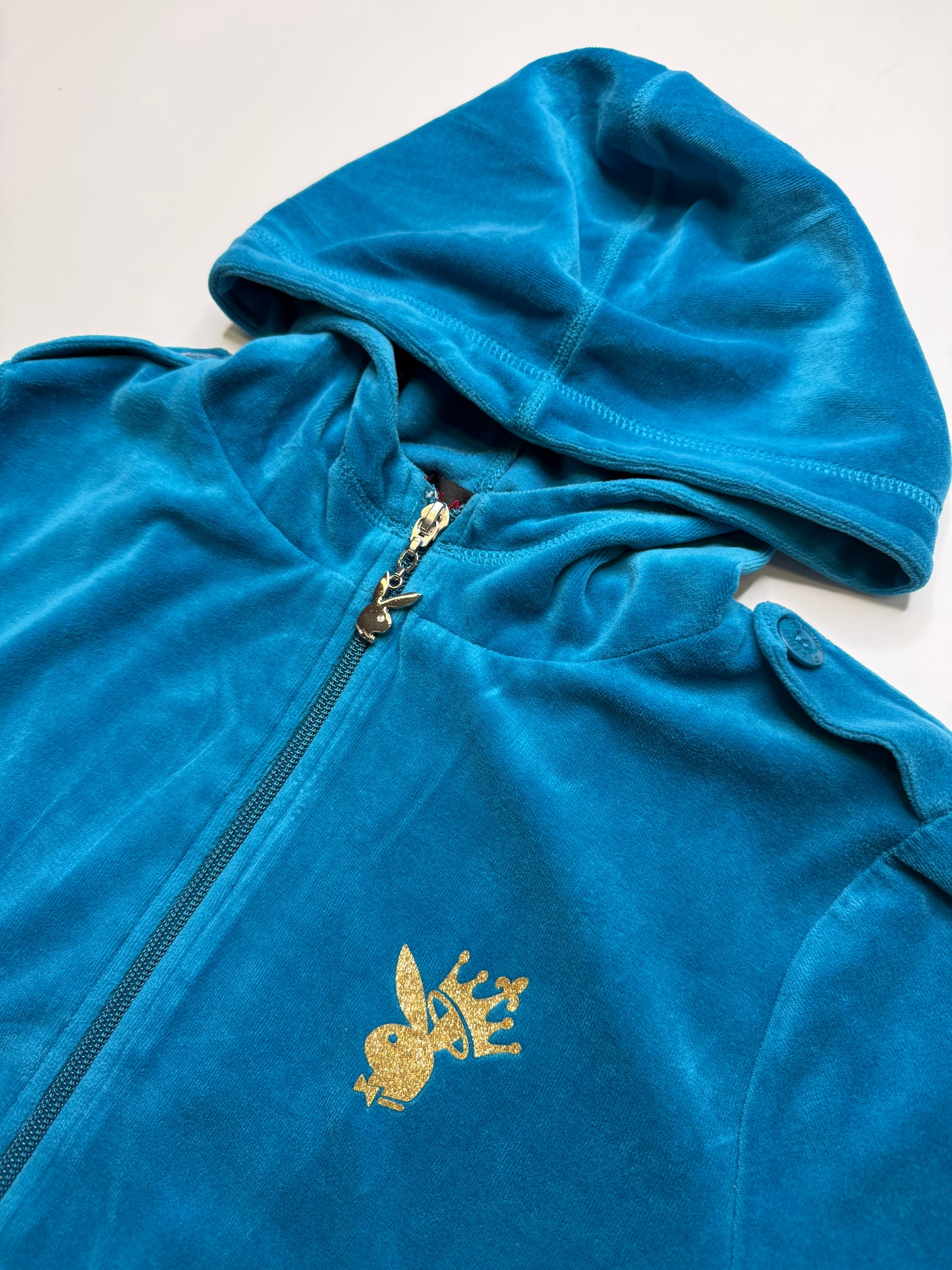 PLAYBOY VELOUR ZIP HOODIE – TEAL (M)
